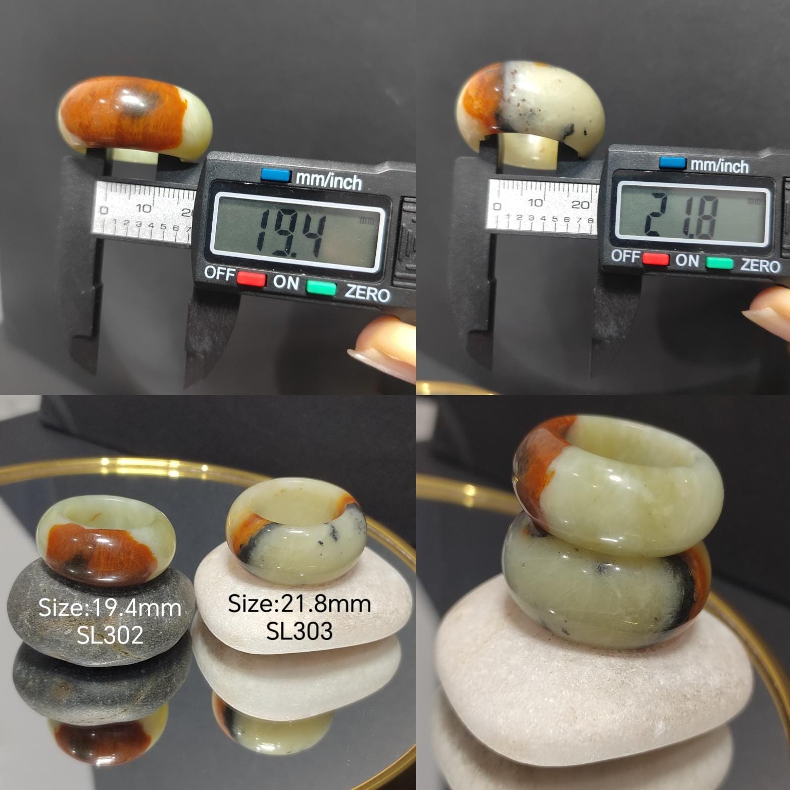 Natural China Xiuyu Jade Thumb Ring | Round Cut Oil Painting Design | Yellow Brown | Two Designs SL302 SL303 SL Precious