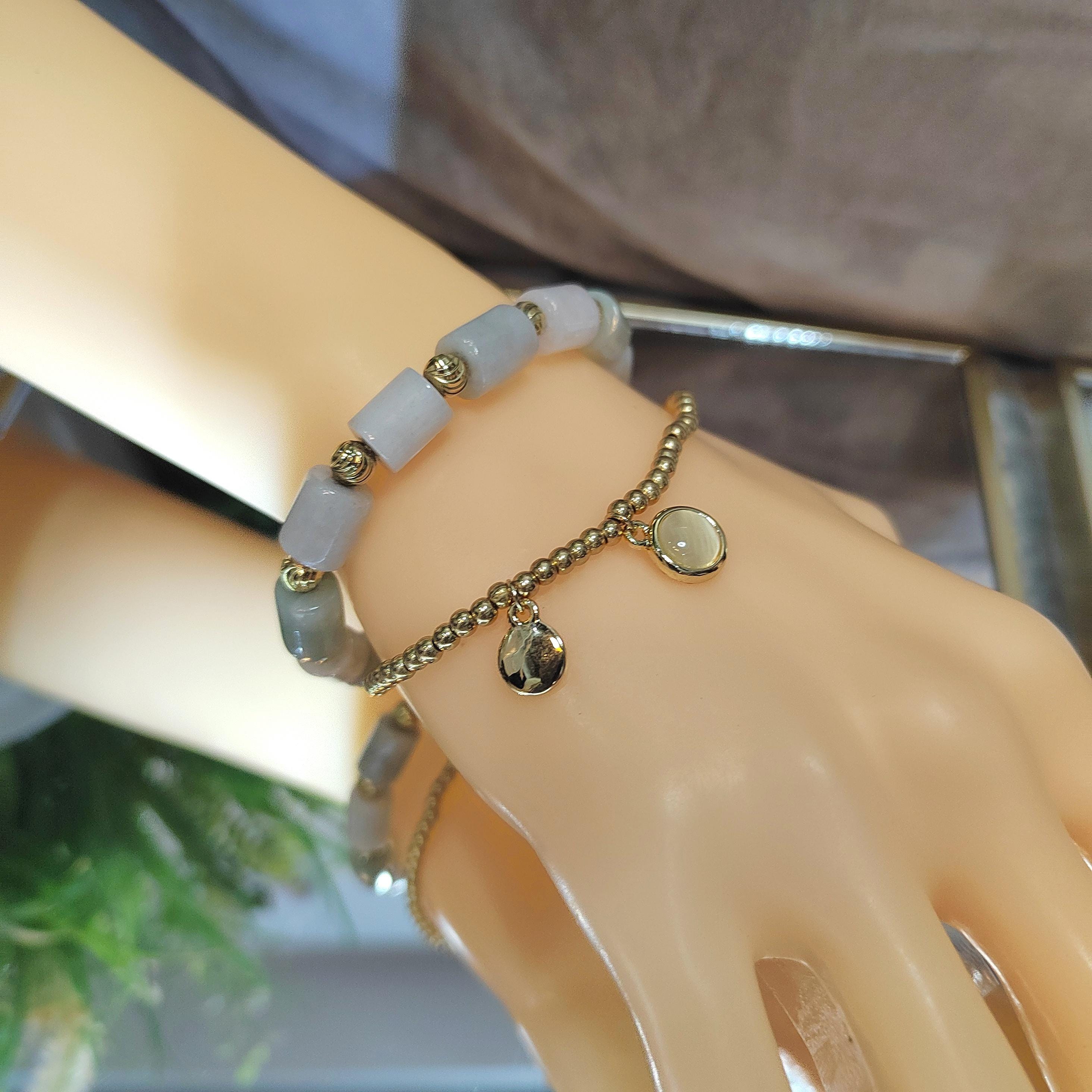 Burmese Natural Untreated Cylinder Beads Jadeite With Gold Plated Bead Bracelet Double Layer Fashion SL161