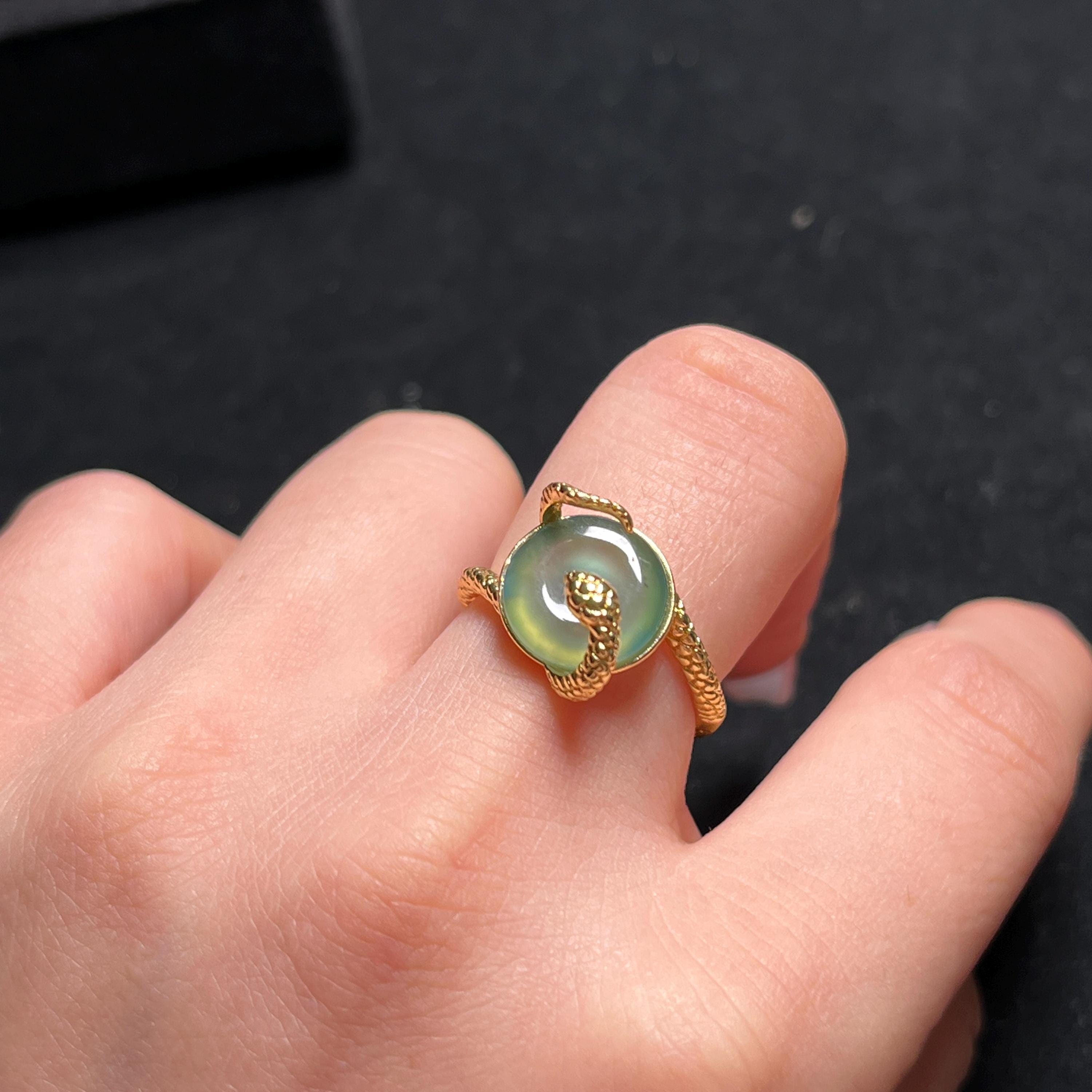 Certified Natural Untreated Guatemala Ocean Blue Donut Snake Jadeite 14k Gold Plated on S925 Sterling Silver Ring SL370x38