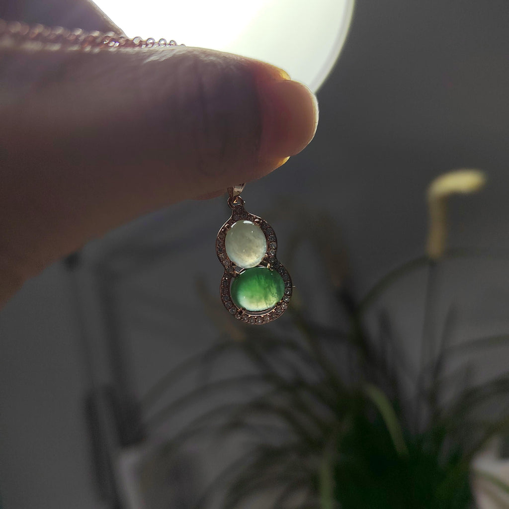 Exquisite Burmese Jadeite Pendant - Elegant White & Green Palette with Zirconia Accents SL093