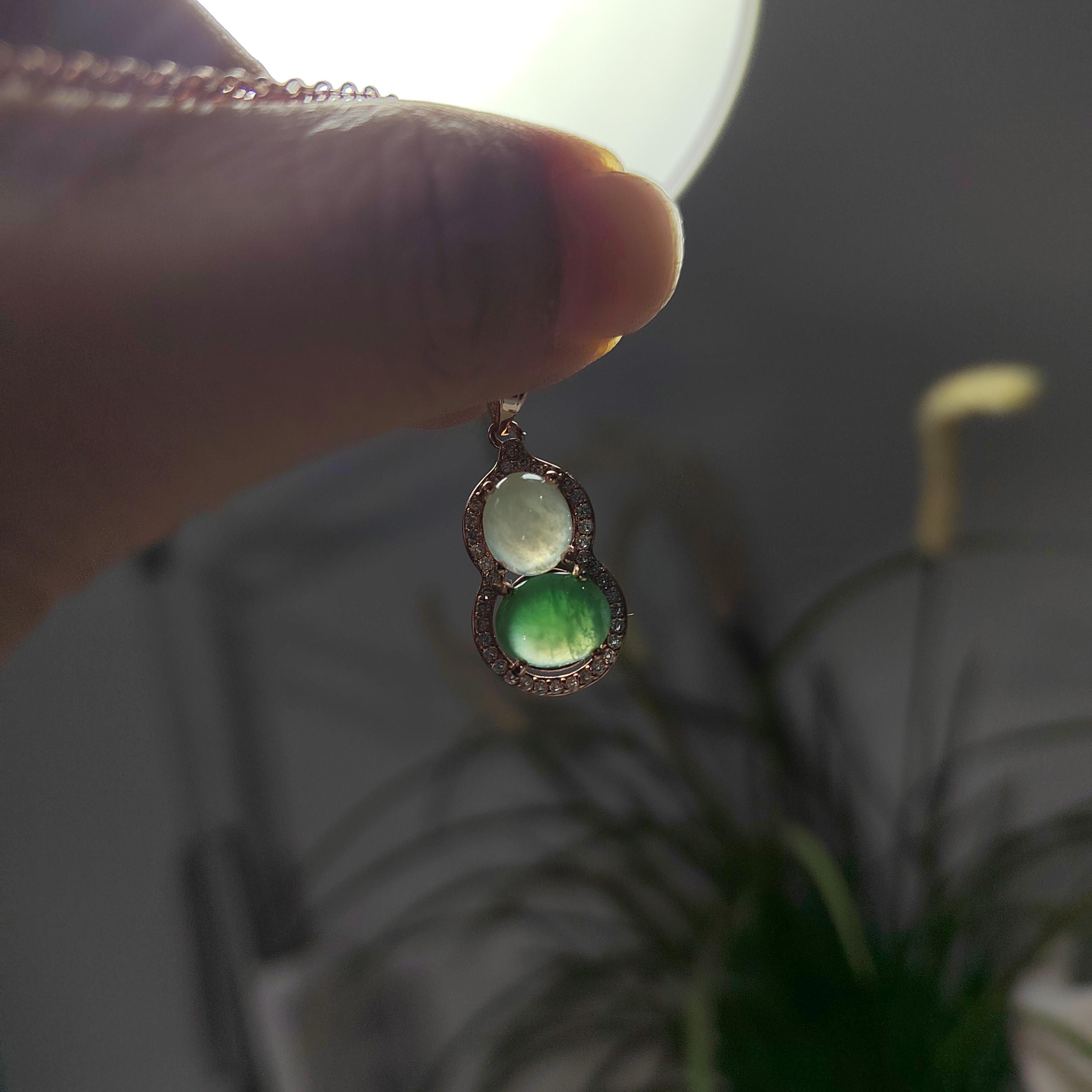 Exquisite Burmese Jadeite Pendant - Elegant White & Green Palette with Zirconia Accents SL093