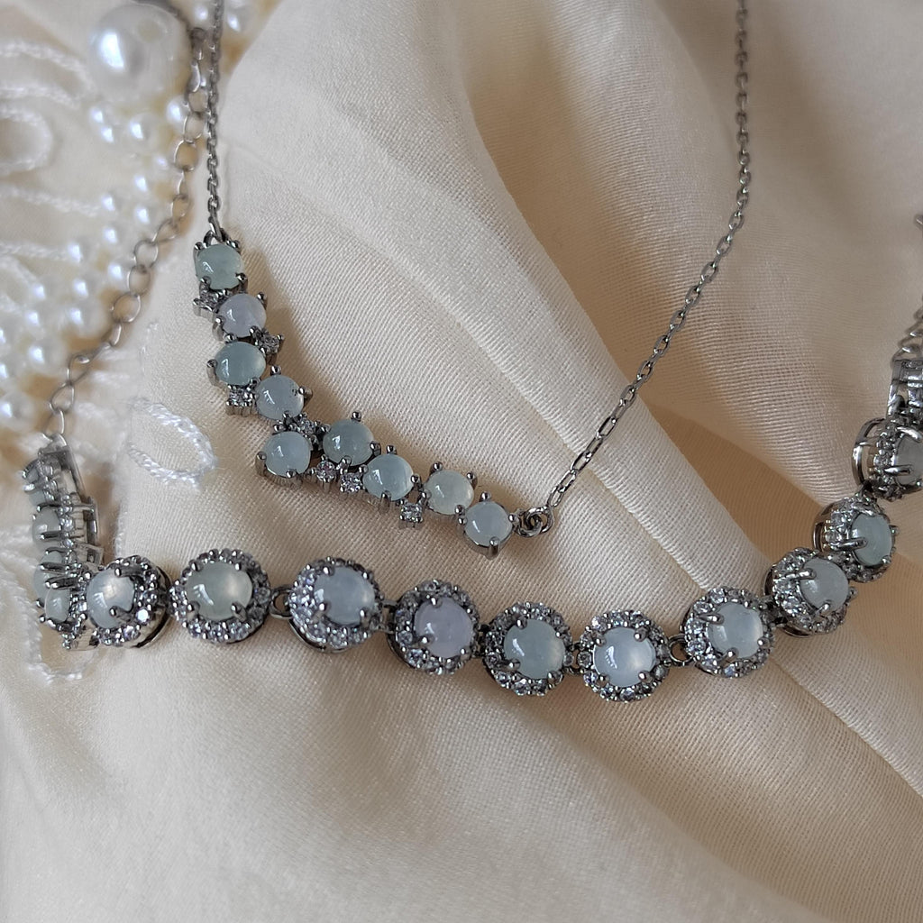 4pcs Set Women Burmese Gemstone A Grade Natural Untreated White Icy Zirconia Jadeite Earrings, Ring, Necklace, Bracelets SL130