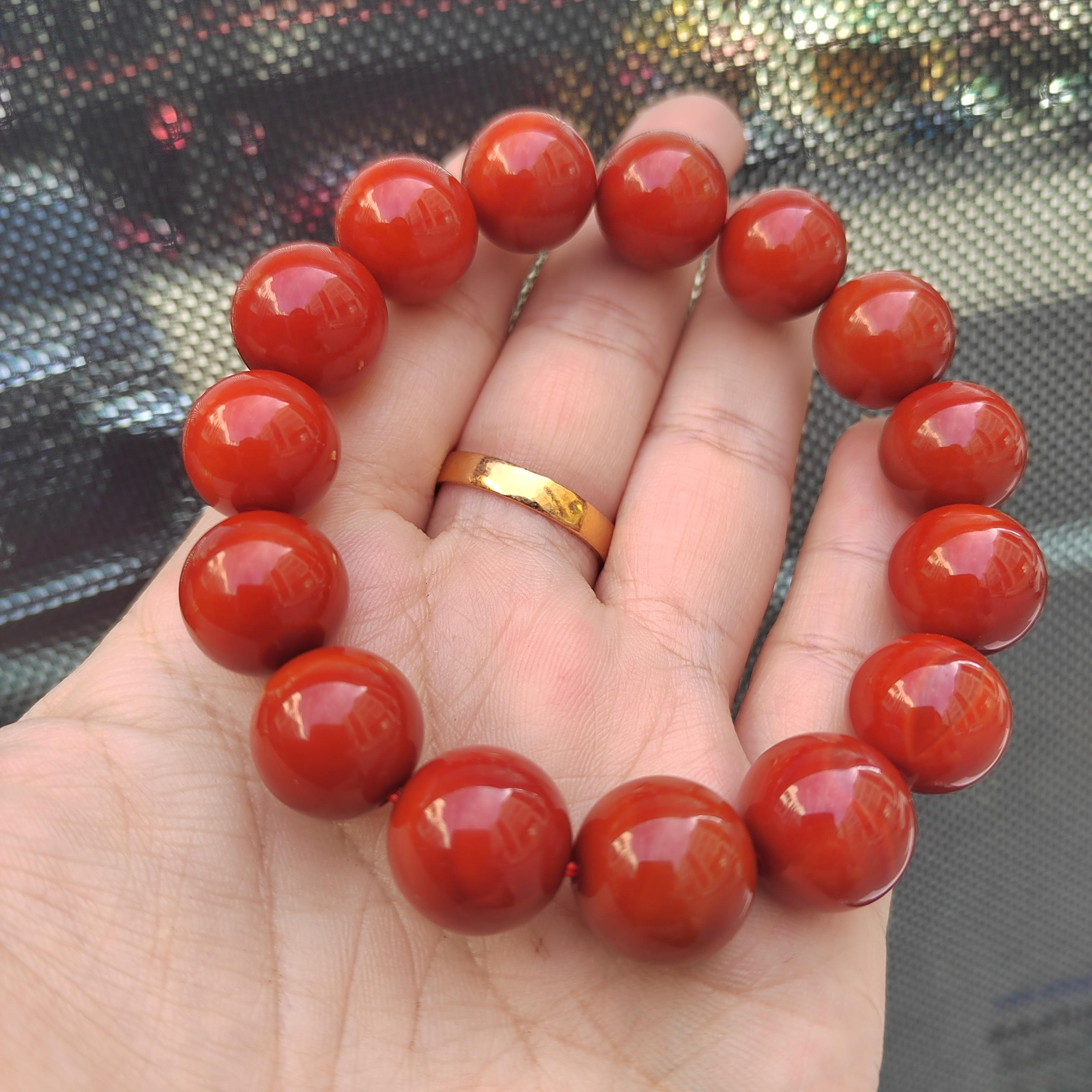 Certified A-Grade Natural Southern Sichuan Liangshan Waxi Nanhong Agate Chili Red Bead Bracelet 13.5-14mm SL400
