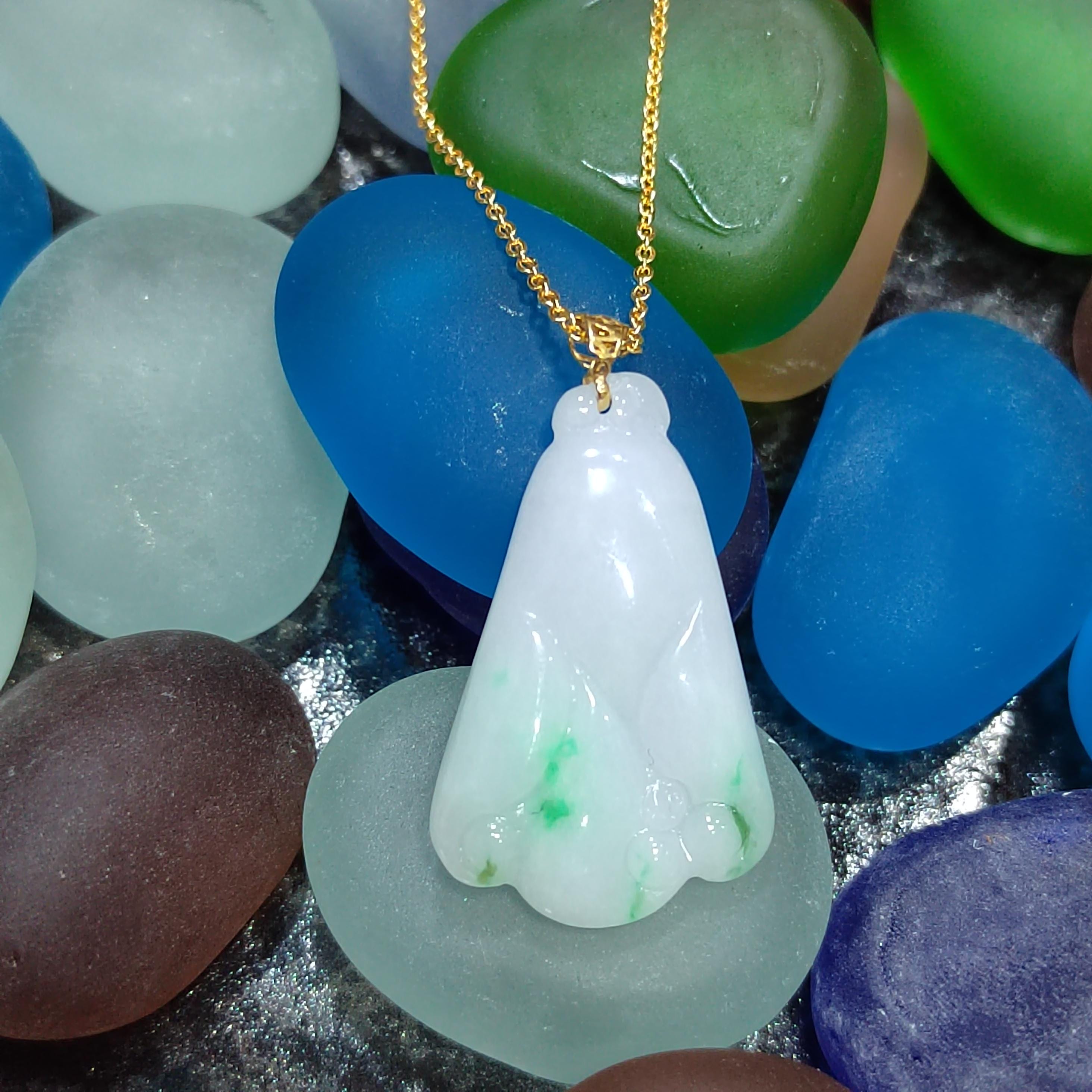 Certified Burmese Natural Untreated Light Green Flower Shape Jadeite 18K Solid Gold Buckle Pendant Jewelry For Best Friend, Mom, Wife SL016 - SL Precious