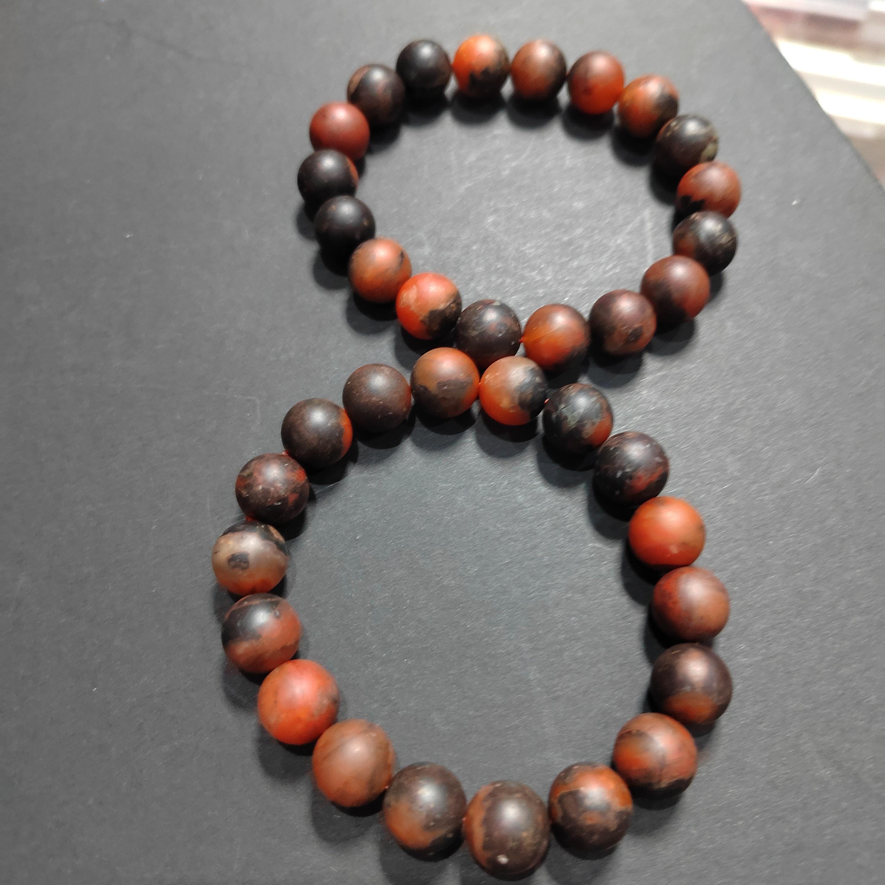 Ebony Wood Bead Bracelet Set with Certified Baoshan Nanhong Agate Matte 11.5mm | 2pcs Natural Bracelets 15mm & 11.5mm SL379
