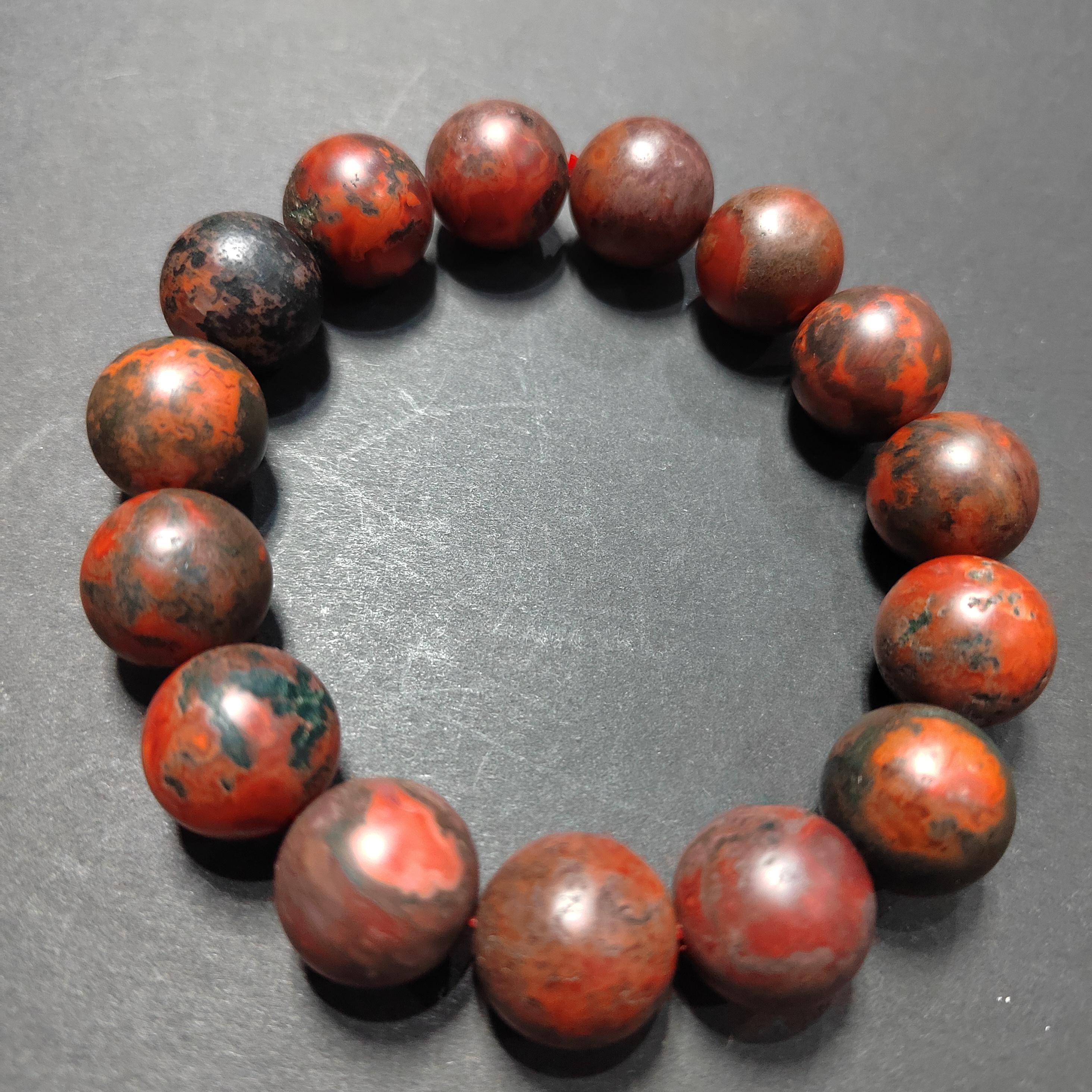 Certified A-Grade Natural Southern Sichuan Liangshan Waxi Deep Red|Black Raw Skin Nanhong Agate Beads Bracelet 15mm SL387