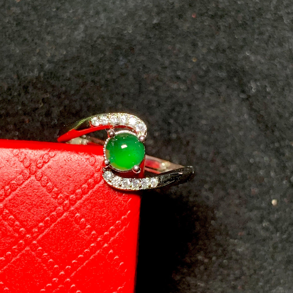 Certified A-Grade Natural Untreated Guatemala Imperial Green Z Style Design Jadeite with Zircon Set Ring S925 SL251X10 - SL Precious