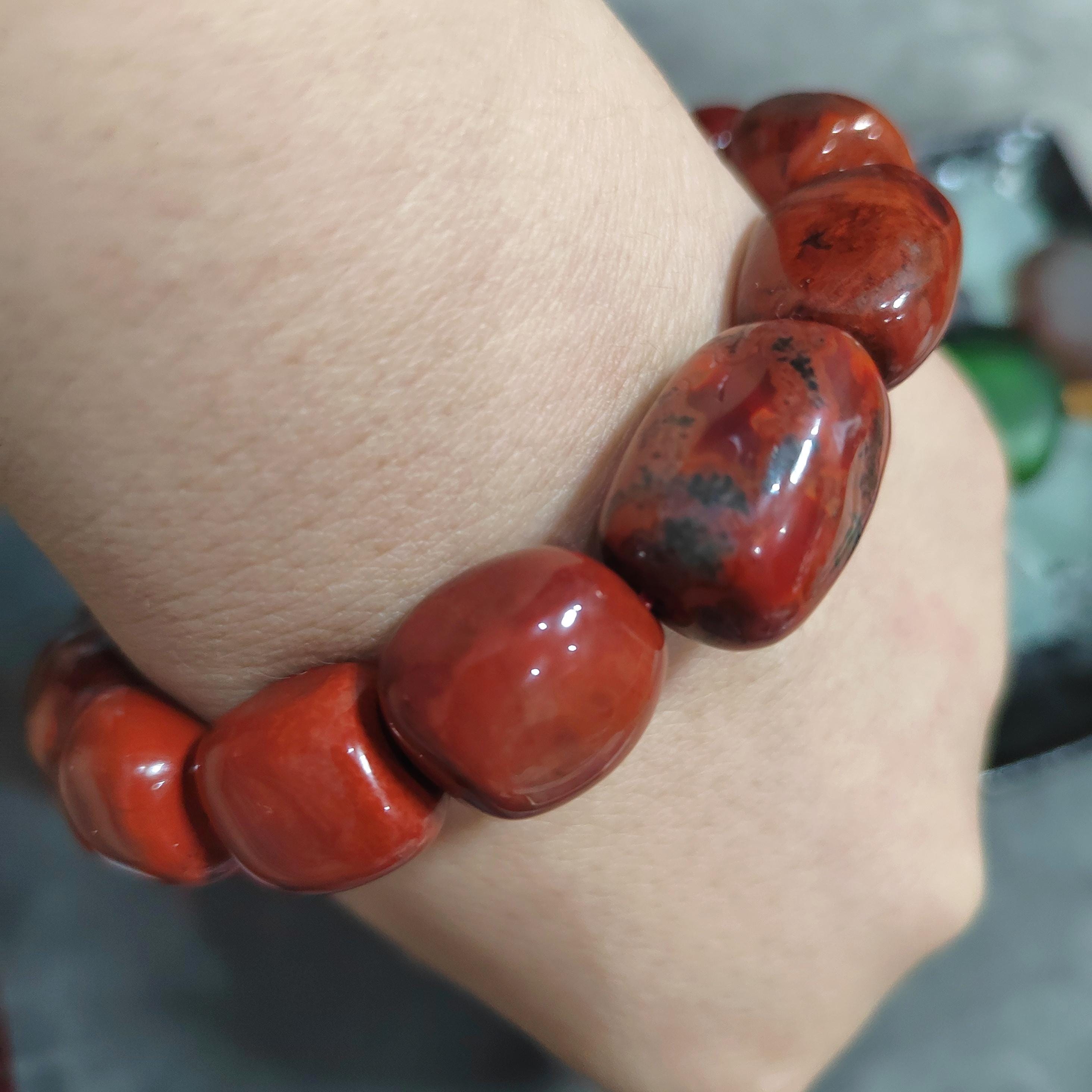 Certified A-Grade Natural Southern Sichuan Liangshan Waxi Ox Blood Large Uneven Cut Beads Bracelet SL381