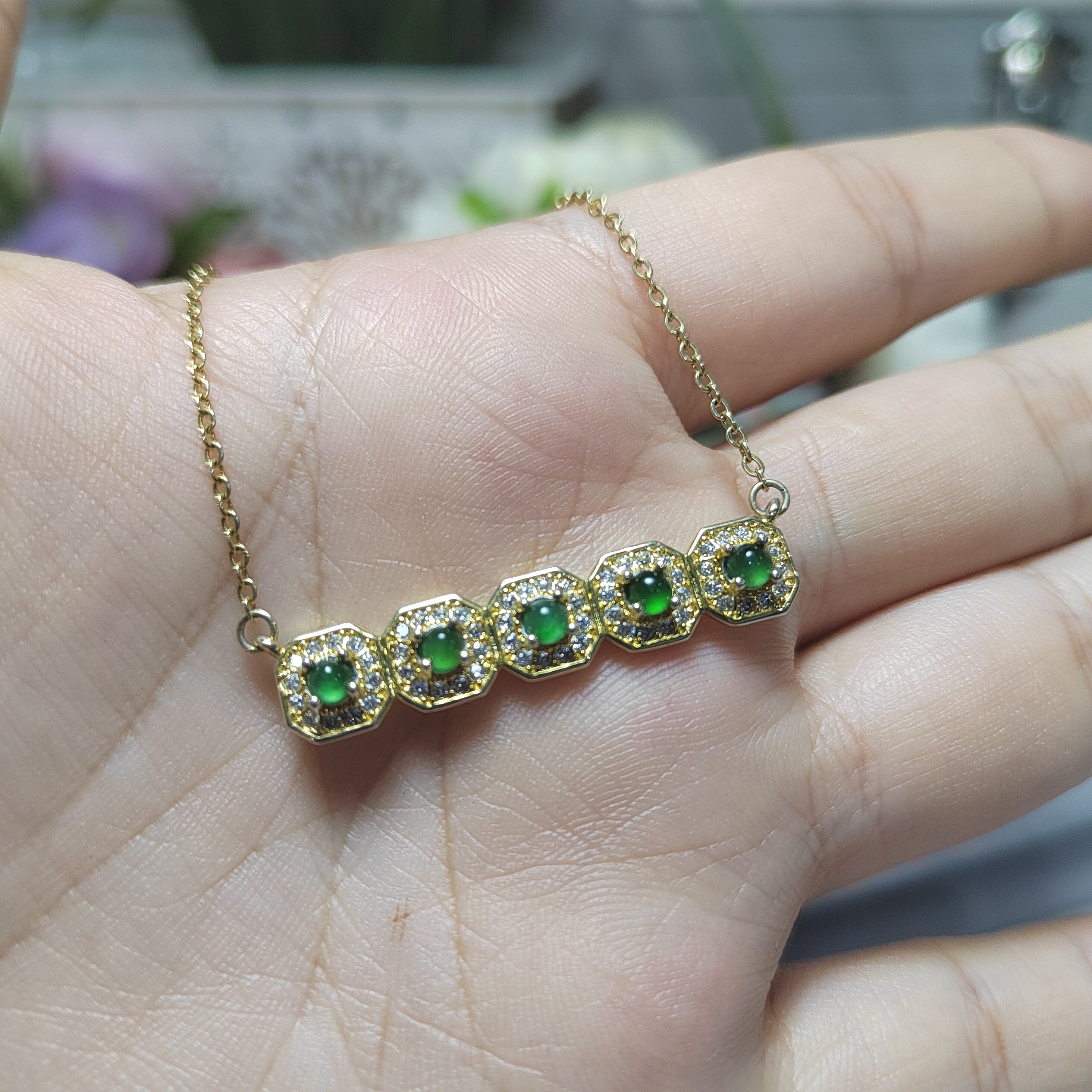 Five Beautiful Burmese Green Little Light Bump Natural Untreated A Grade Jadeite Pendant Necklaces SL069 - SL Precious