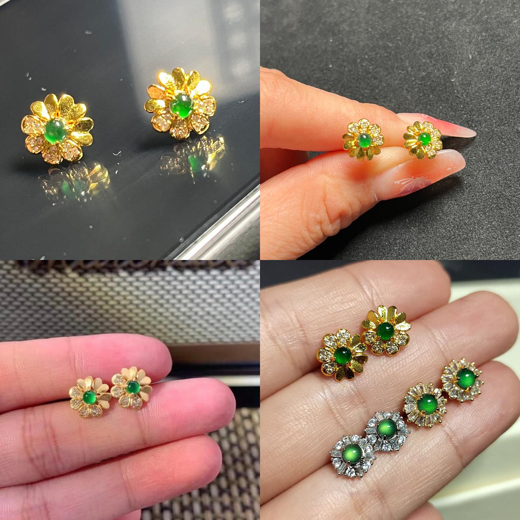 Certified 3 Different Types Natural  Imperial Green Minimalist Stud Guatemala Jadeite Earrings 18k Plated on 925 Sterling Silver SL349x29 - SL Precious