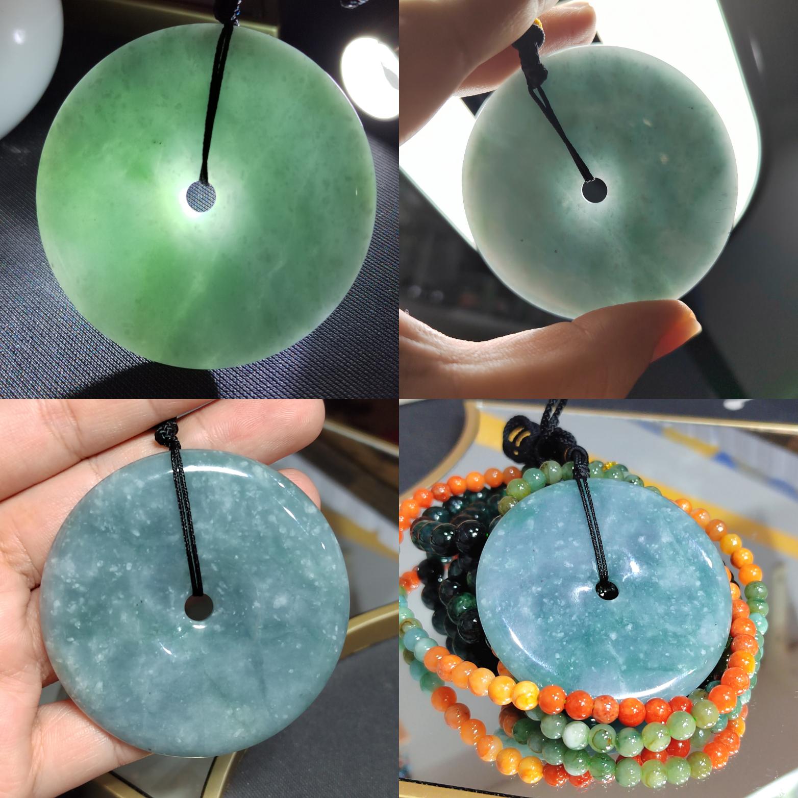 Collage of jade pendants in different settings