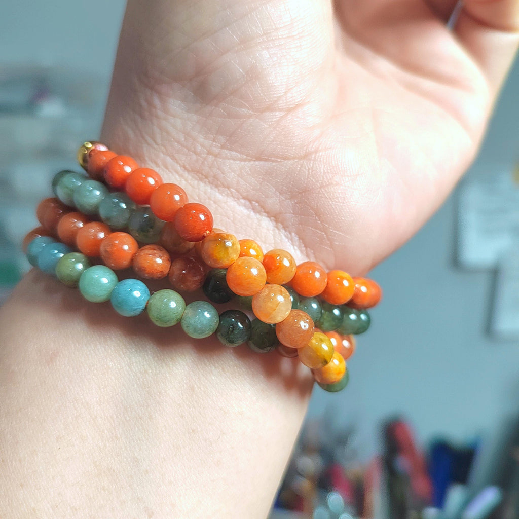 Certified Burmese Jadeite Red-Yellow-Green 14k Plated Natural A Grade Bead 2 Ways Bracelet/Necklace Design SL354