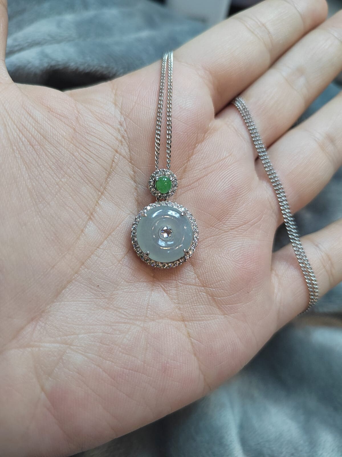 Certified A-Grade Icy White Green Burmese Jadeite Donut Shape Pendant Zirconia on 925 Silver Chain | Minimalist Design | For Her SL8007