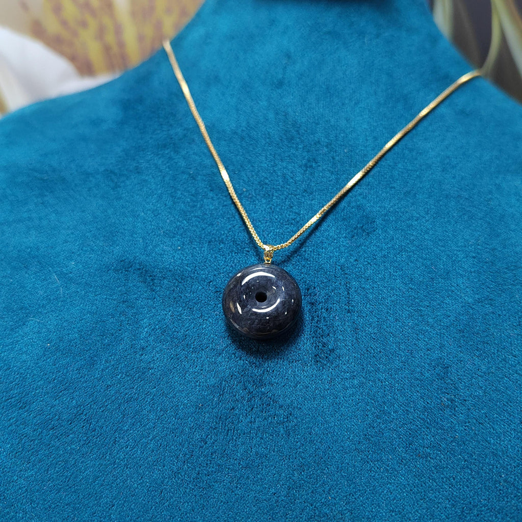 Natural Burmese Certified Untreated Wuji Donut Pendant, 18K Solid Yellow Gold Setting - 乌鸡平安扣 SL027 - SL Precious