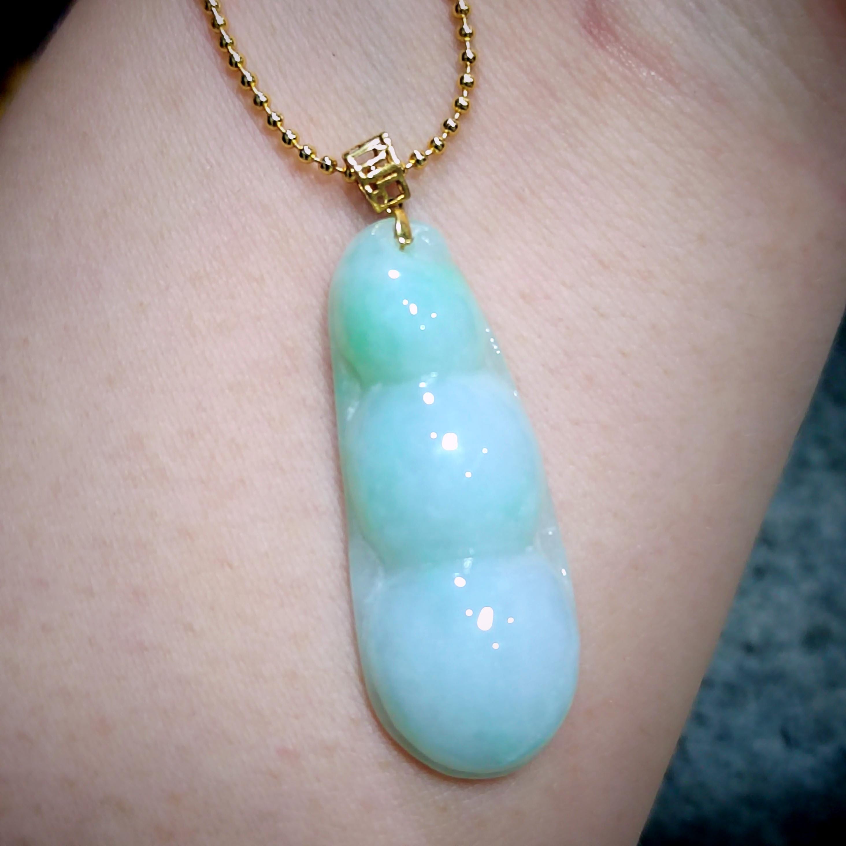 Certified Burmese Gemstone A-Grade Lucky Bean Jadeite Pendant | 18k Solid Yellow Gold Set | Jewelry for Women, Mom, Wife SL8014 - SL Precious
