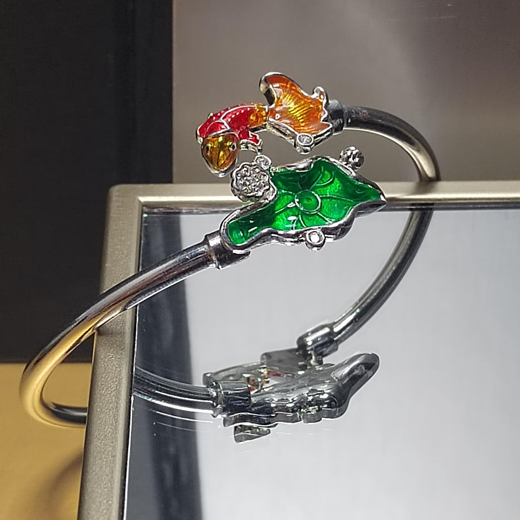 S9999 Silver Filled Vermeil Beautiful Lotus Leaf and Fortune Gold Fish Design With Zircon Set Adjustable Bracelet SL235