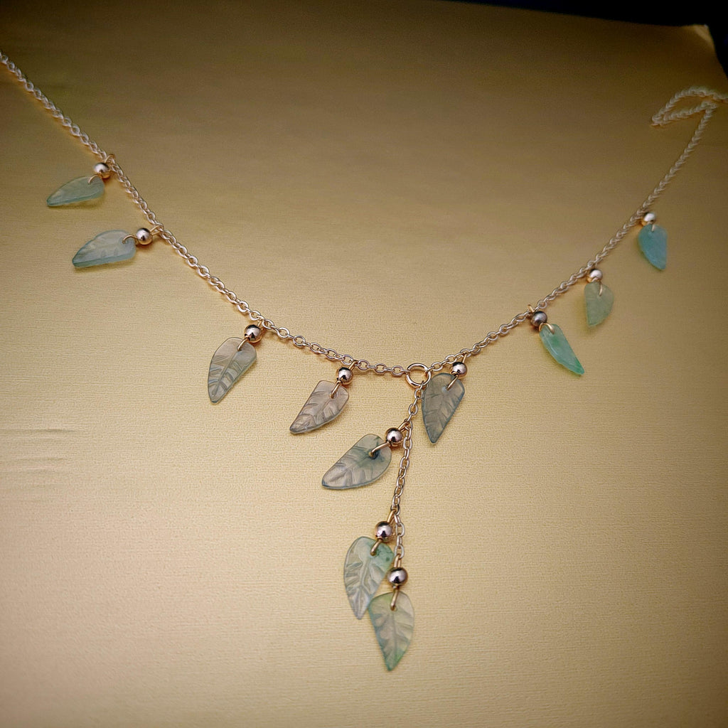 Certified A-Grade Natural Untreated Burmese Leaf Carved 14k GF Set V Shape Drop Design Necklaces | Any Occasion | For Her SL291