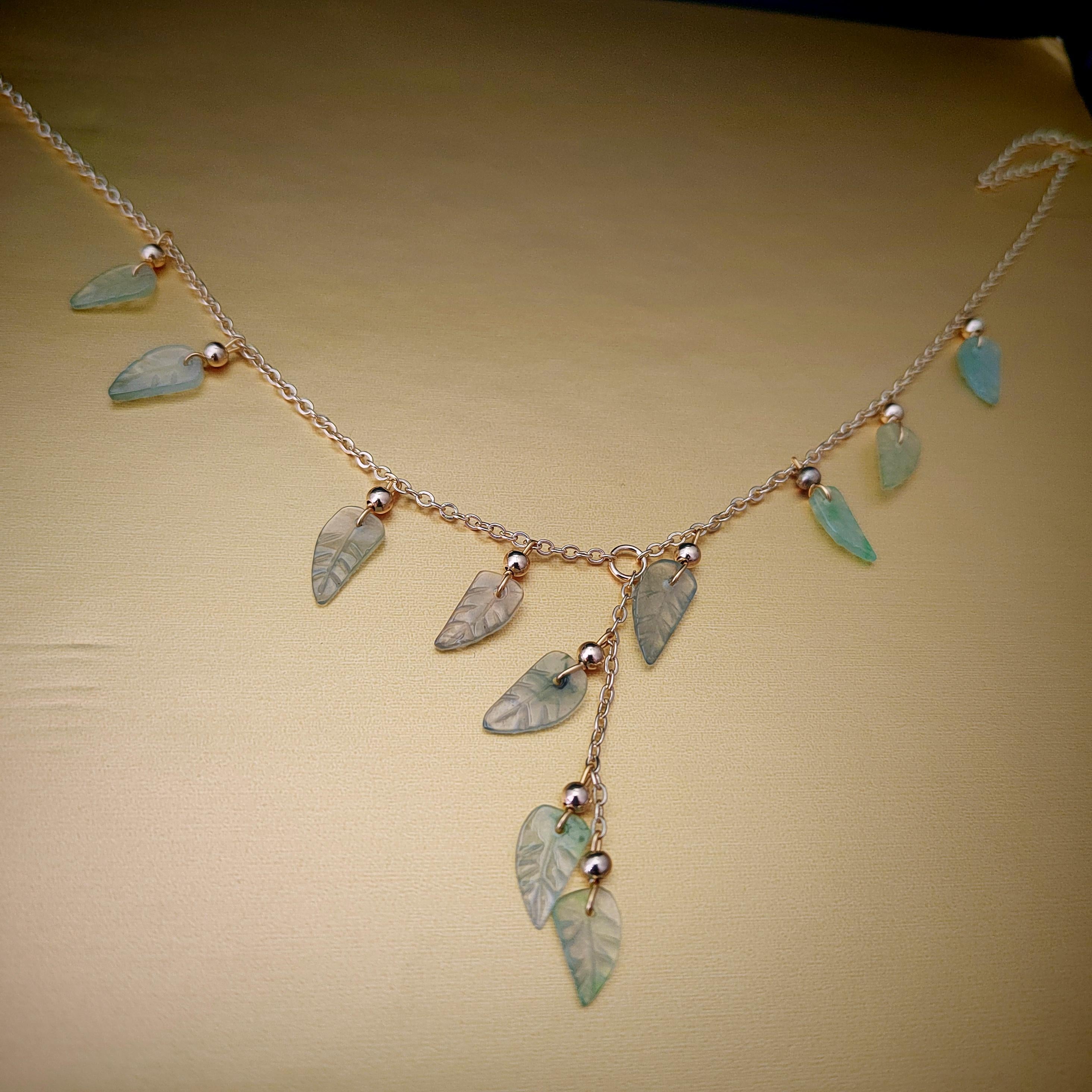 Certified A-Grade Natural Untreated Burmese Leaf Carved 14k GF Set V Shape Drop Design Necklaces | Any Occasion | For Her SL291