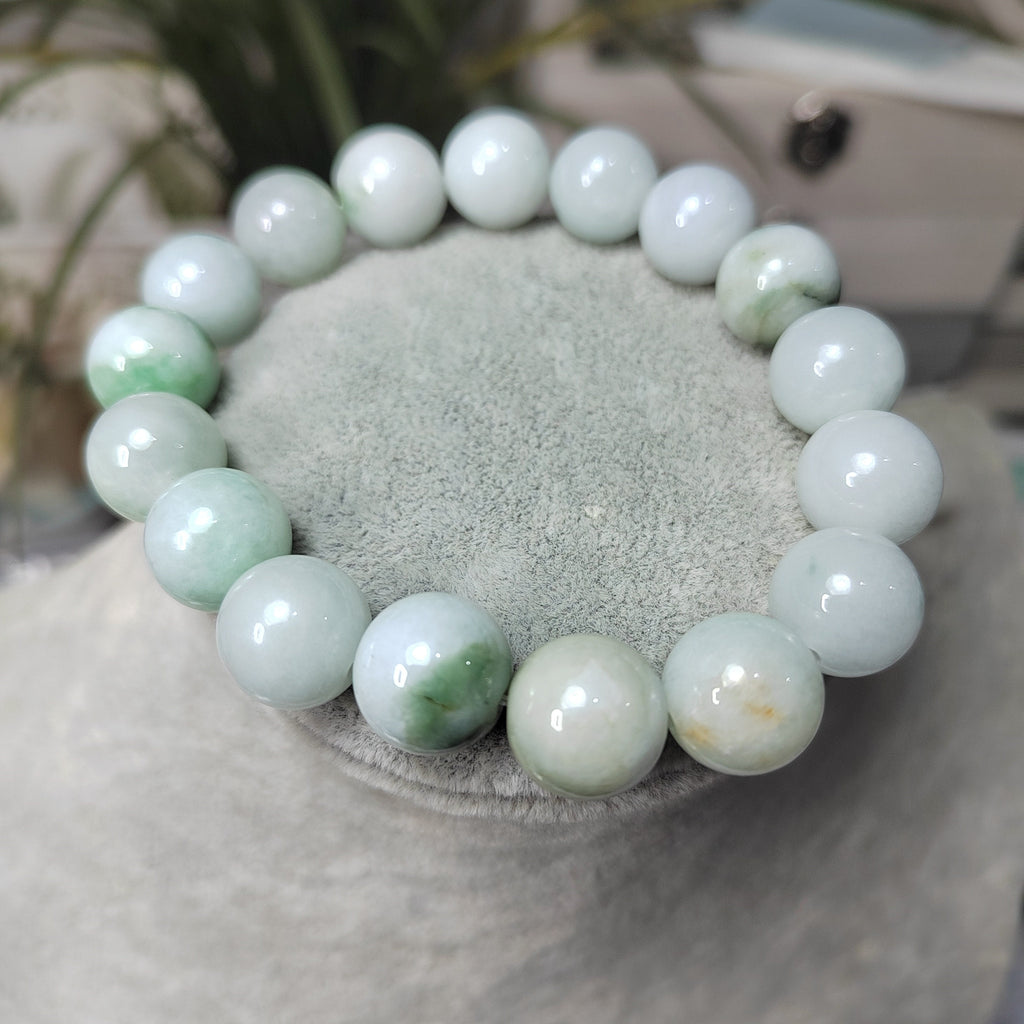 Natural Untreated Burmese Jadeite Bead Bracelet | Icy White, Apple Green, Yellow Mix | Round Beads | SL104 - SL Precious