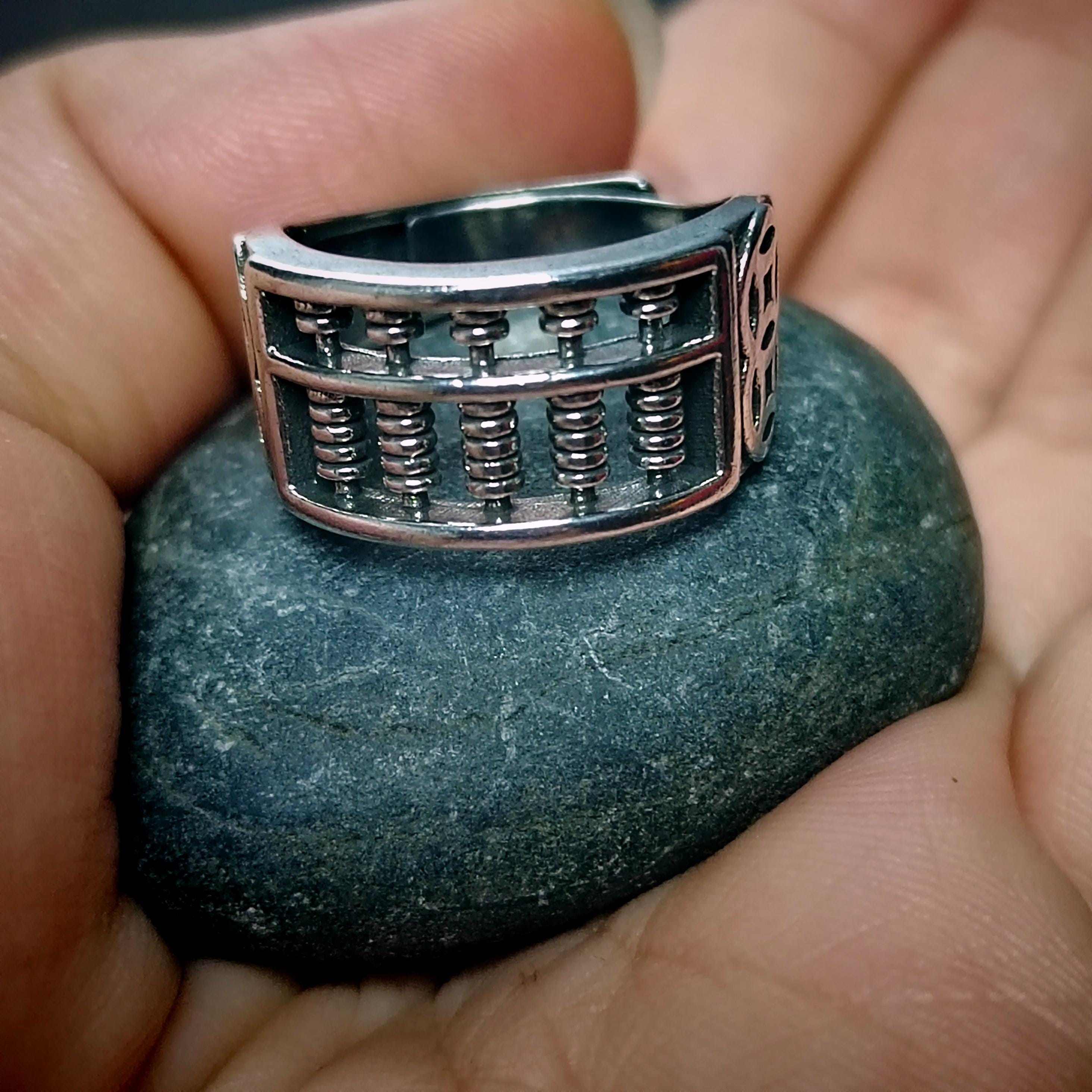 S925 Sterling Silver Solid Men's Abacus Adjustable Thai Trend Silver Ring SL227 - SL Precious