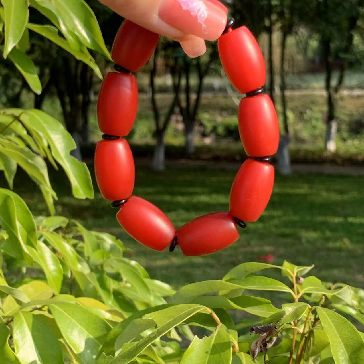 Certified A-Grade Natural Yunnan Baoshan Southern Red Nanhong Agate Cylinder Beads Bracelet SL270X29