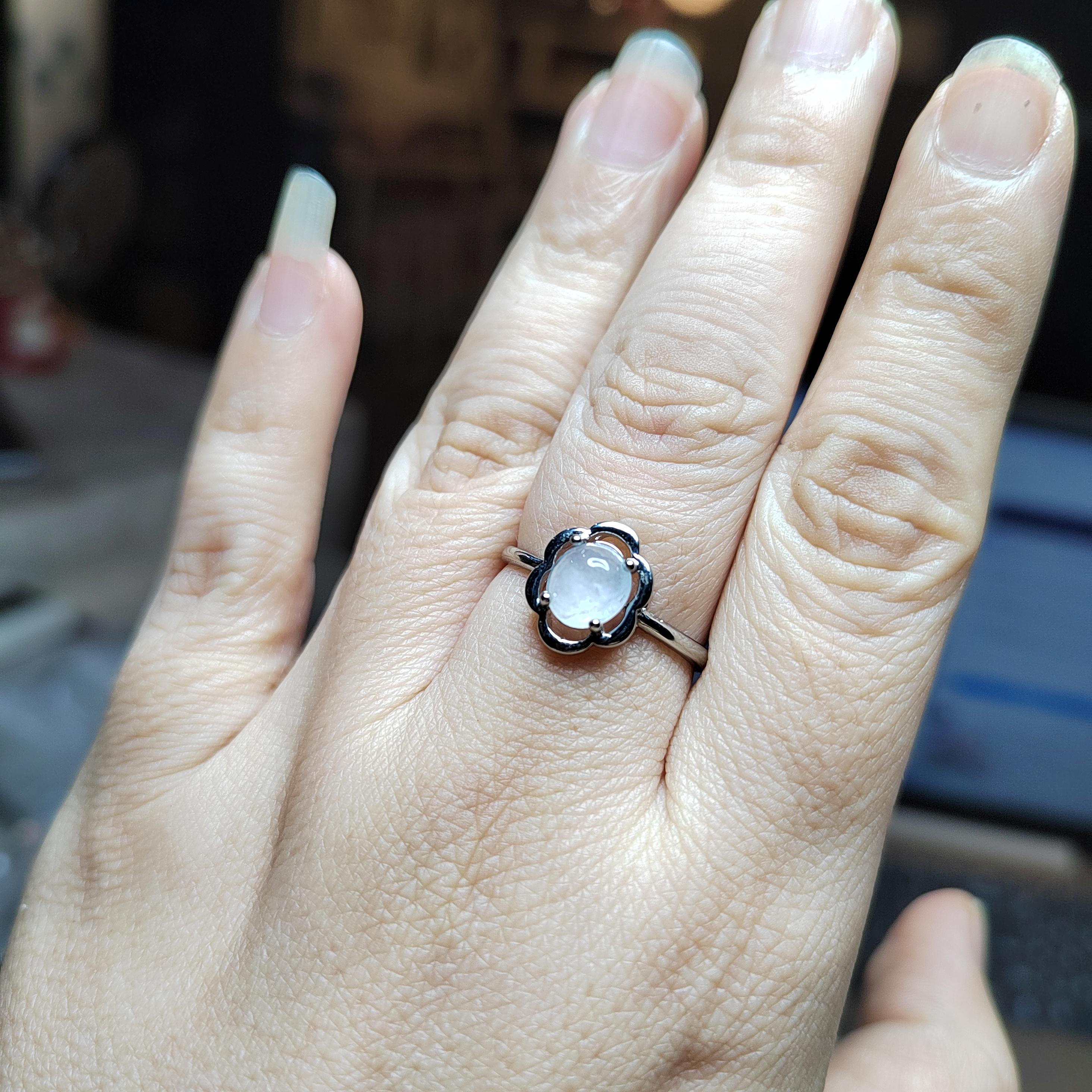 Minimalist Natural Burmese Icy White Jadeite Ring & Earrings | S925 Sterling Silver | Pure Type A Jade Set SL412 - SL Precious