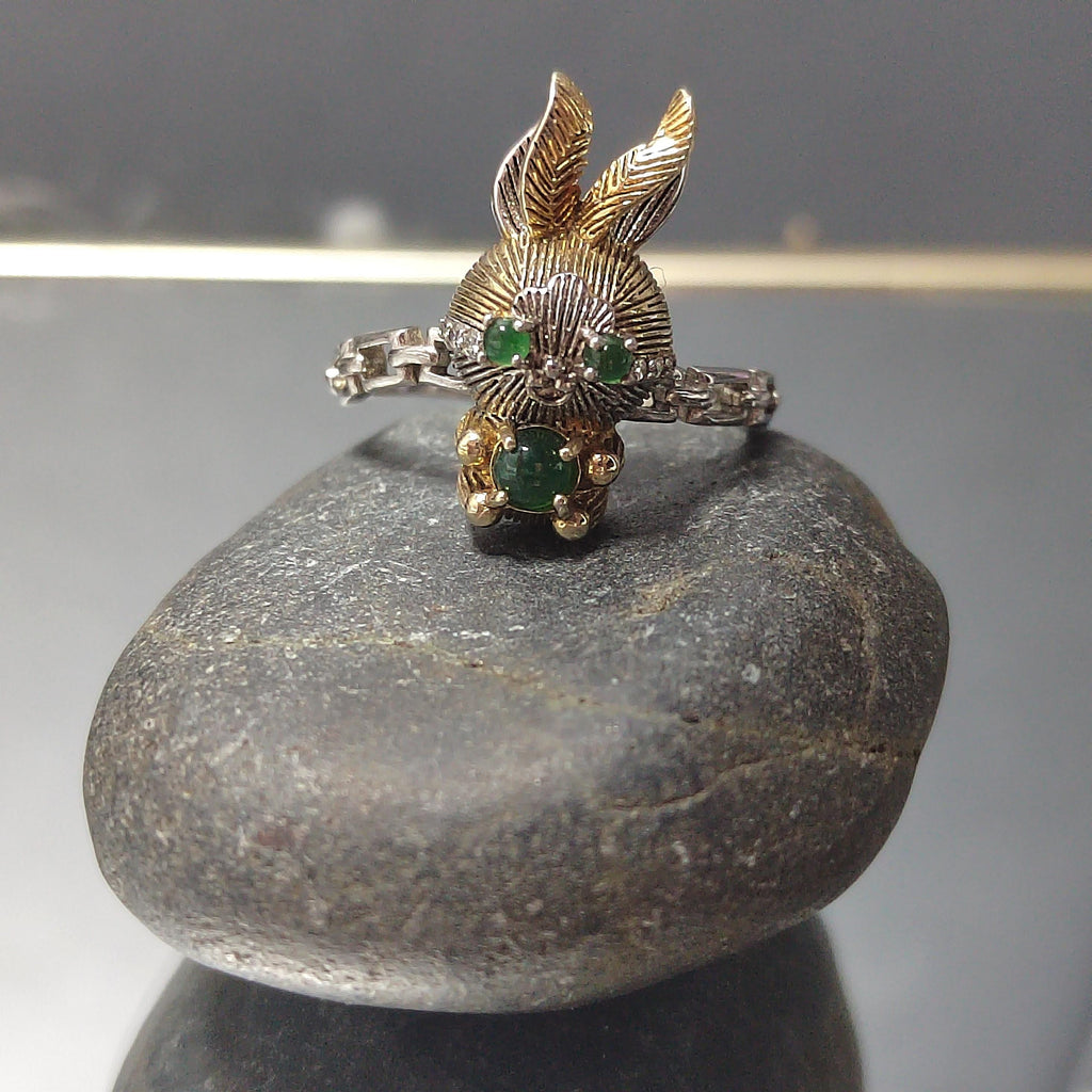 Certified Natural Untreated Imperial Green Rabbits S925 Sterling Silver Jadeite Ring With Zircon Setting SL242X1 - SL Precious