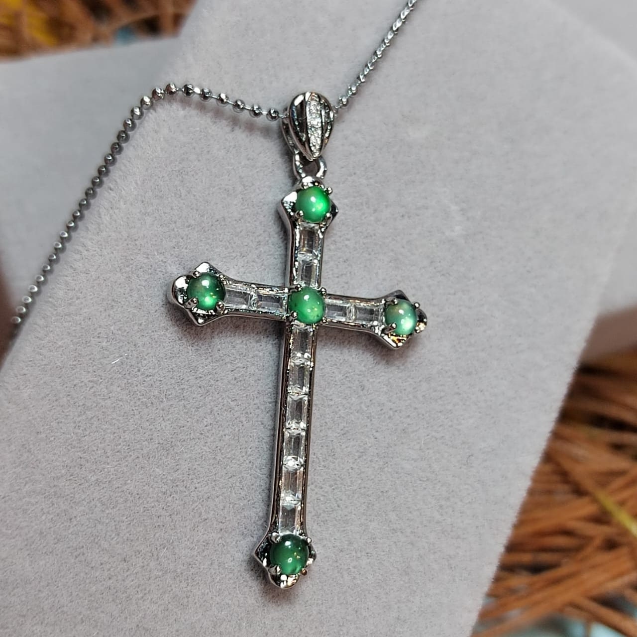 Certified Untreated A-Grade Burmese Icy Light Bulbs Natural Untreated Green Jadeite Cross Necklace | Christian Gift SL051 - SL Precious