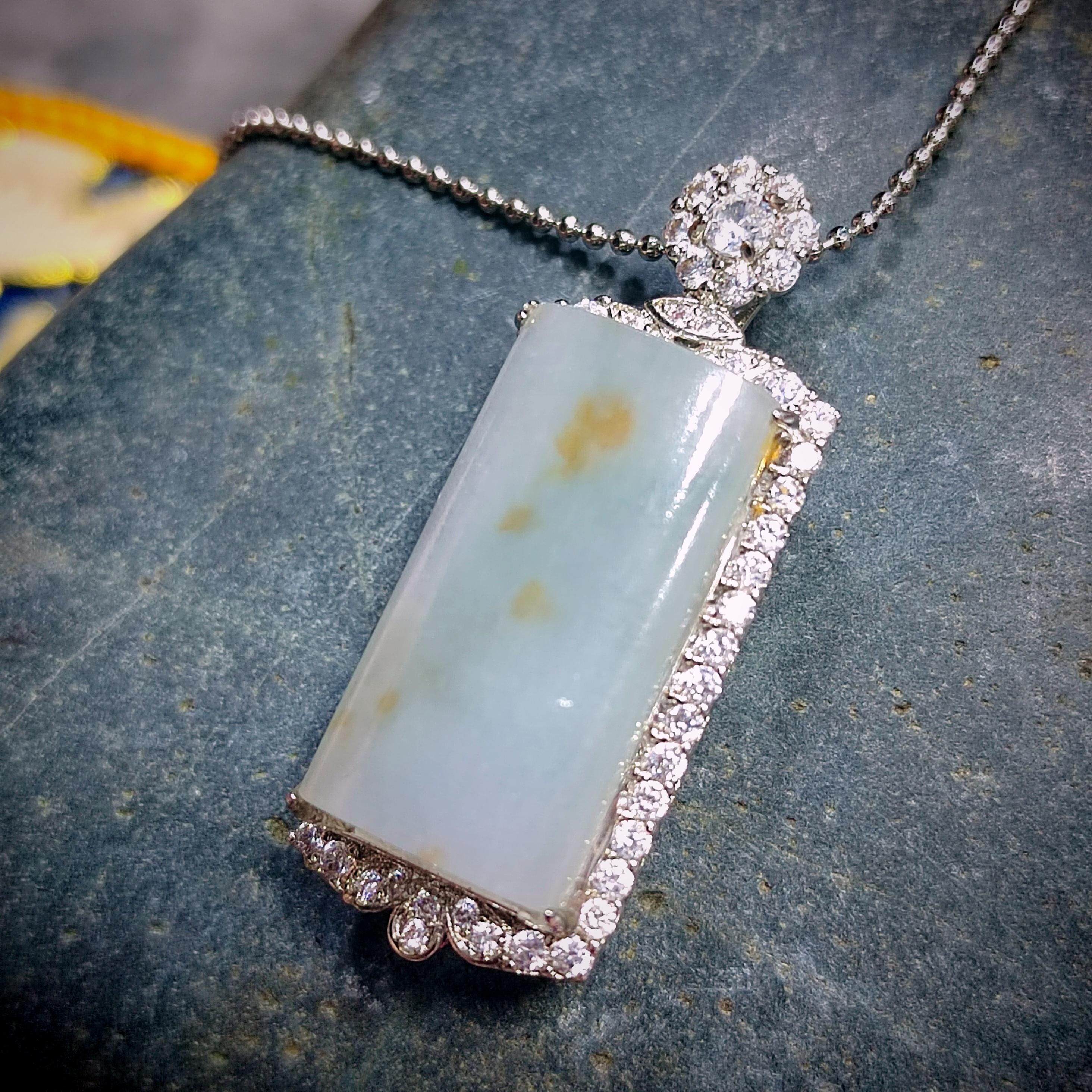 Certified A-Grade Natural Untreated Burmese Cylinder Icy White Yellow Thick Unique Design/Stone Jadeite S925 Silver Pendant SL196 - SL Precious