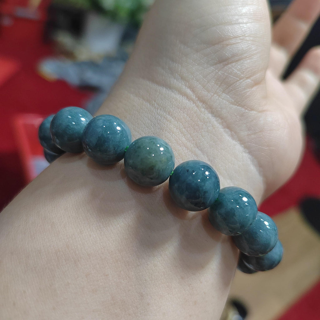 Certified Burmese Natural Blue Water Untreated Beautiful Blue Green Yellow 17pcs Beads Jadeite Bracelet 蓝水带黄翡 SL105