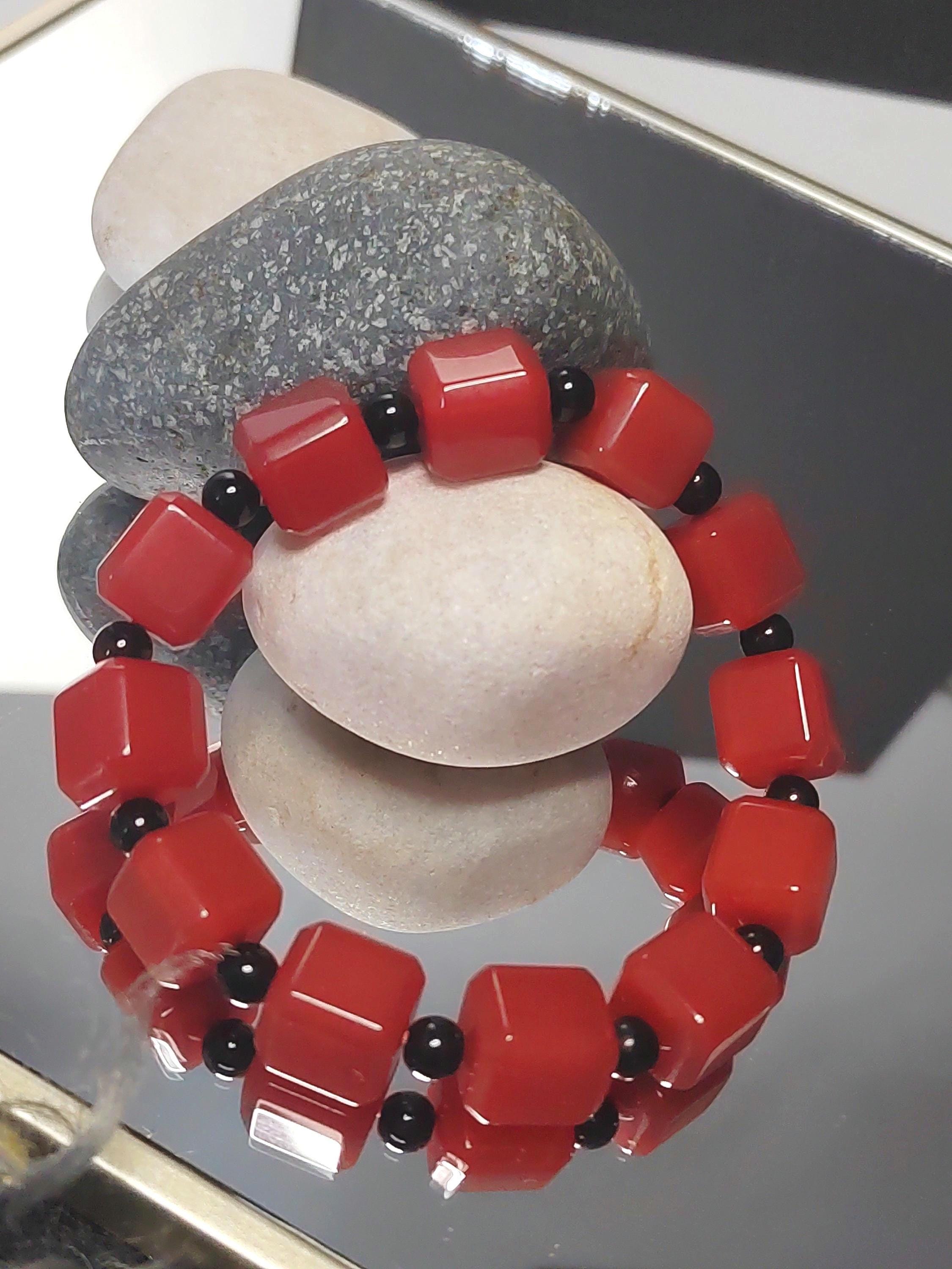 Certified A-Grade Natural Southern Baoshan Yunna Square Shape Icy Red Agate Beads Bracelet Untreated SL266X25 云南保山南红方糖手串，冰红，满肉，透光