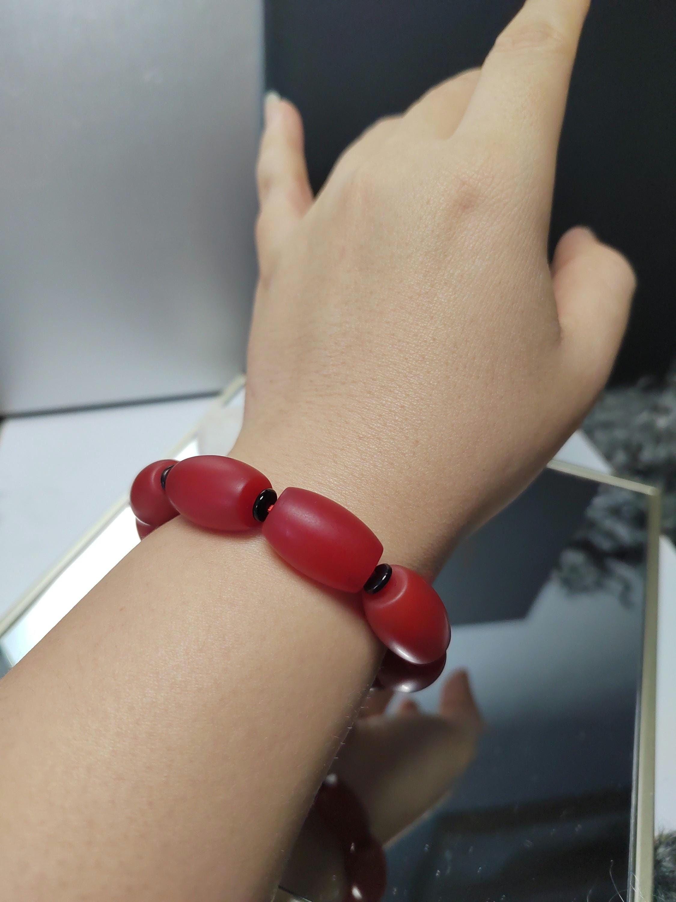 Certified A-Grade Natural Yunnan Baoshan Southern Red Nanhong Agate Cylinder Beads Bracelet SL270X29