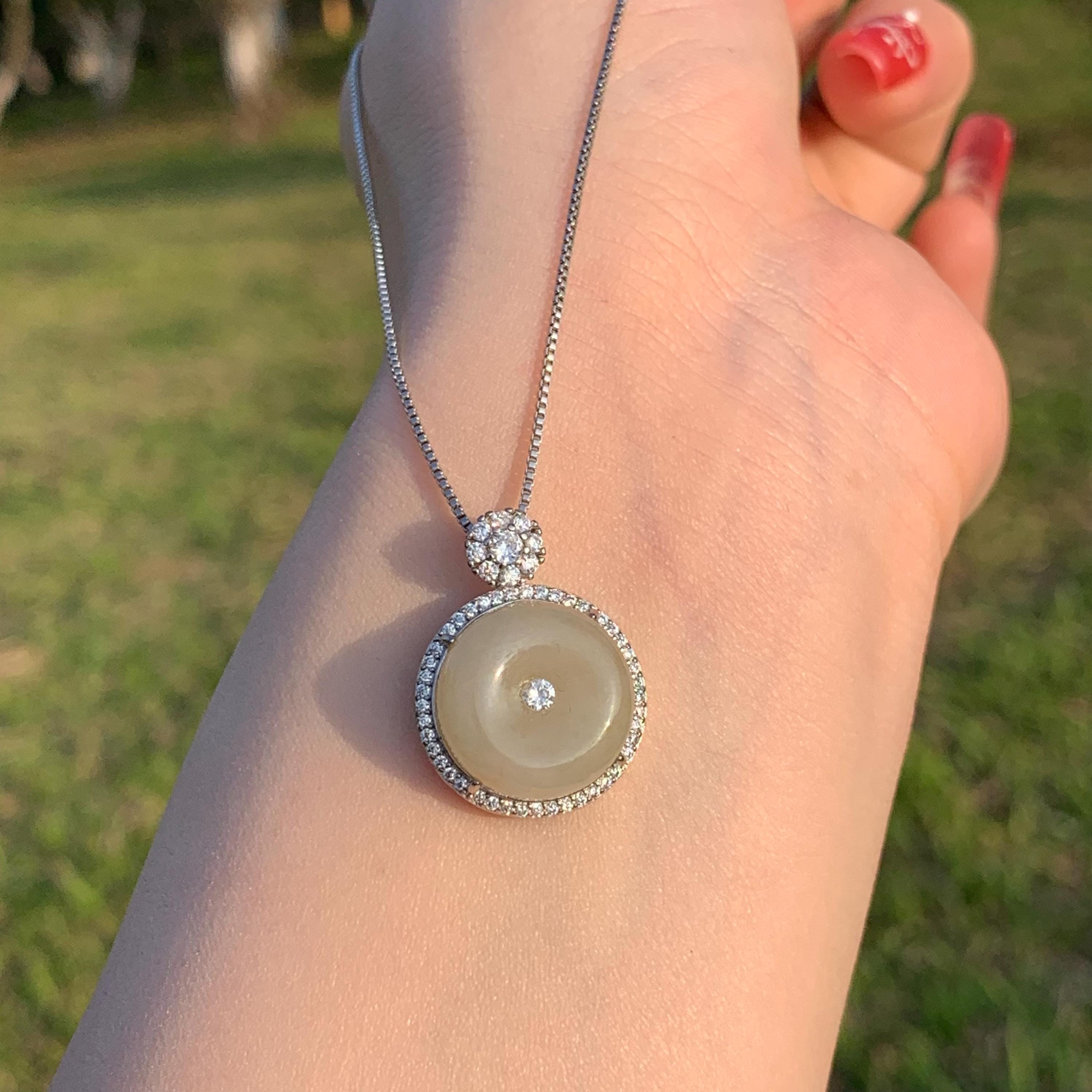 Certified A-Grade Natural Untreated Burmese Tea Yellow Donut Zircon Luxury Jadeite Pendant Necklace S925 SL264X23