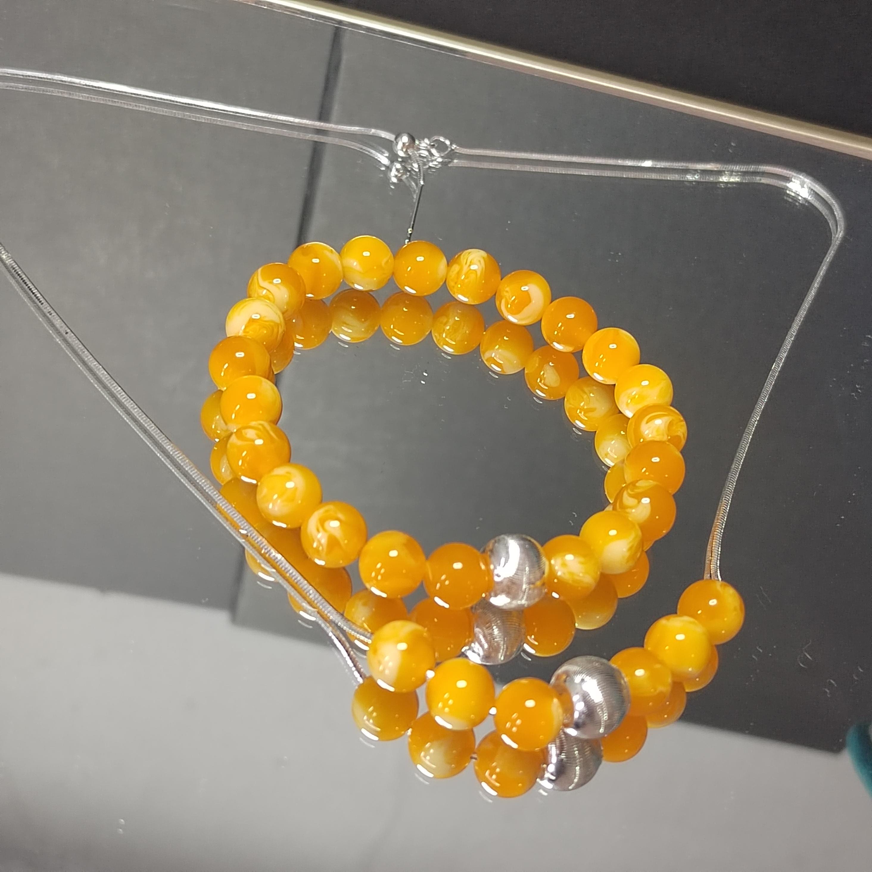 2pcs Set | Natural Russian Beeswax Amber Bead Bracelet & Necklace | Handmade Minimalist Jewelry SL329