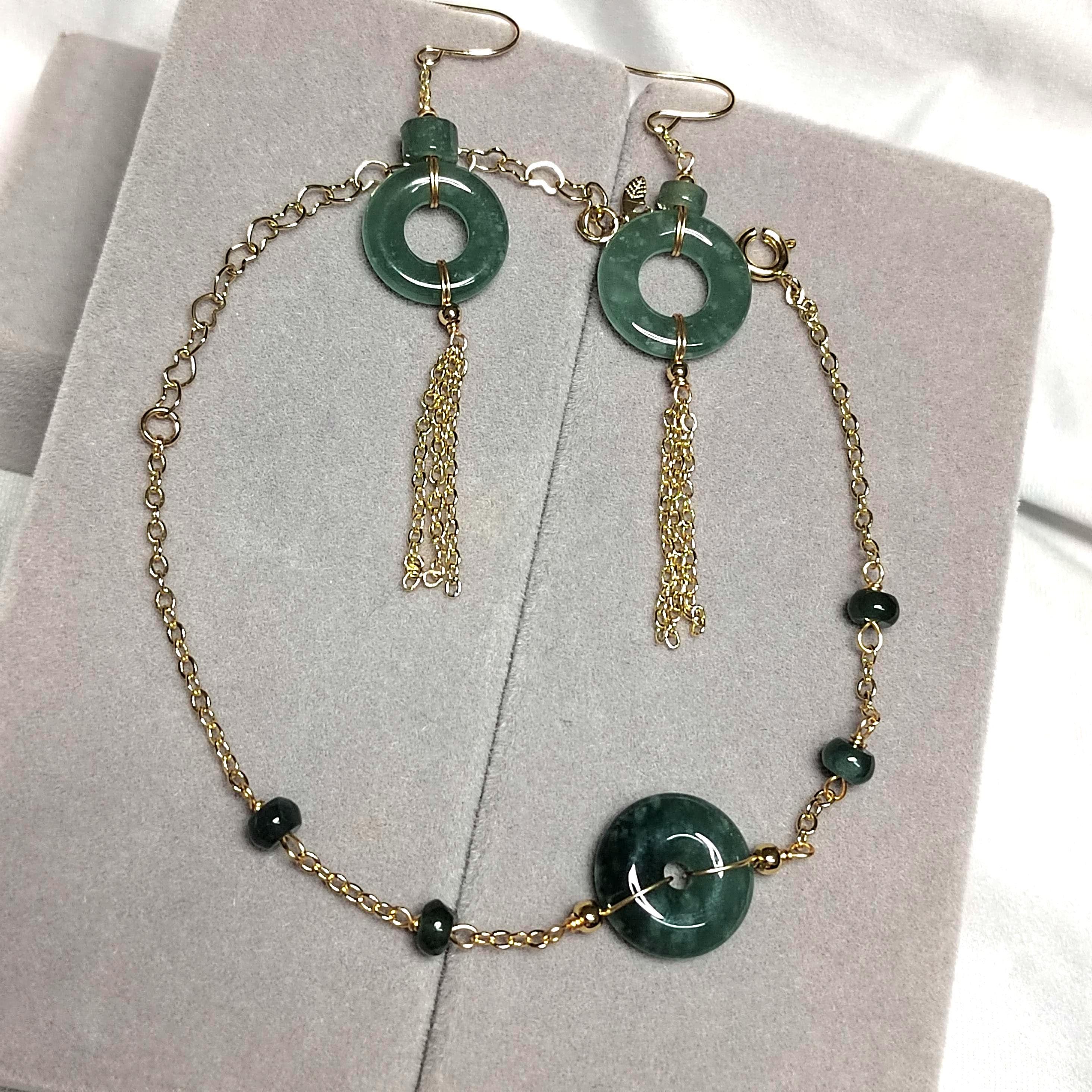 Certified Guatemala Icy Jadeite 2pcs Set | 14K Gold Filled | Minimalist Earrings & Bracelet | Elegant Pi Disc 平安扣 SL117