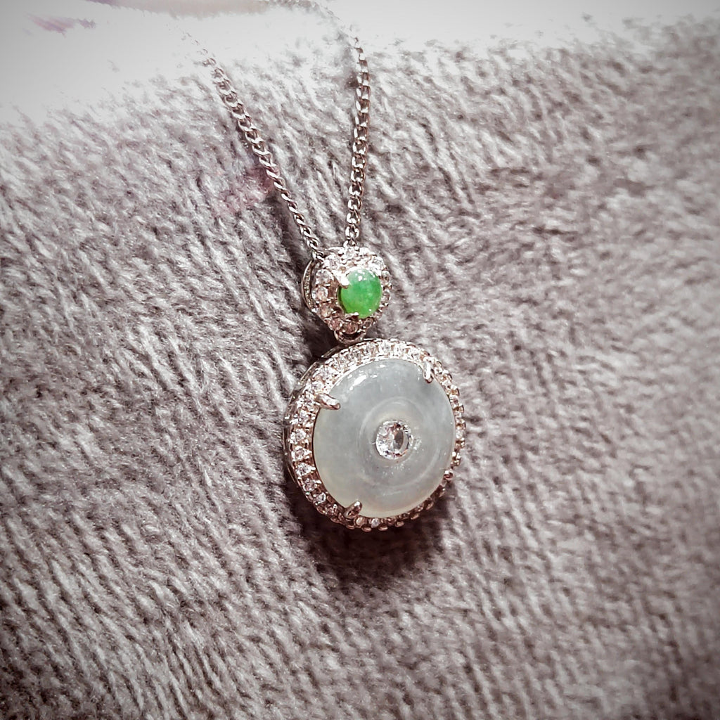 Certified A-Grade Icy White Green Burmese Jadeite Donut Shape Pendant Zirconia on 925 Silver Chain | Minimalist Design | For Her SL8007