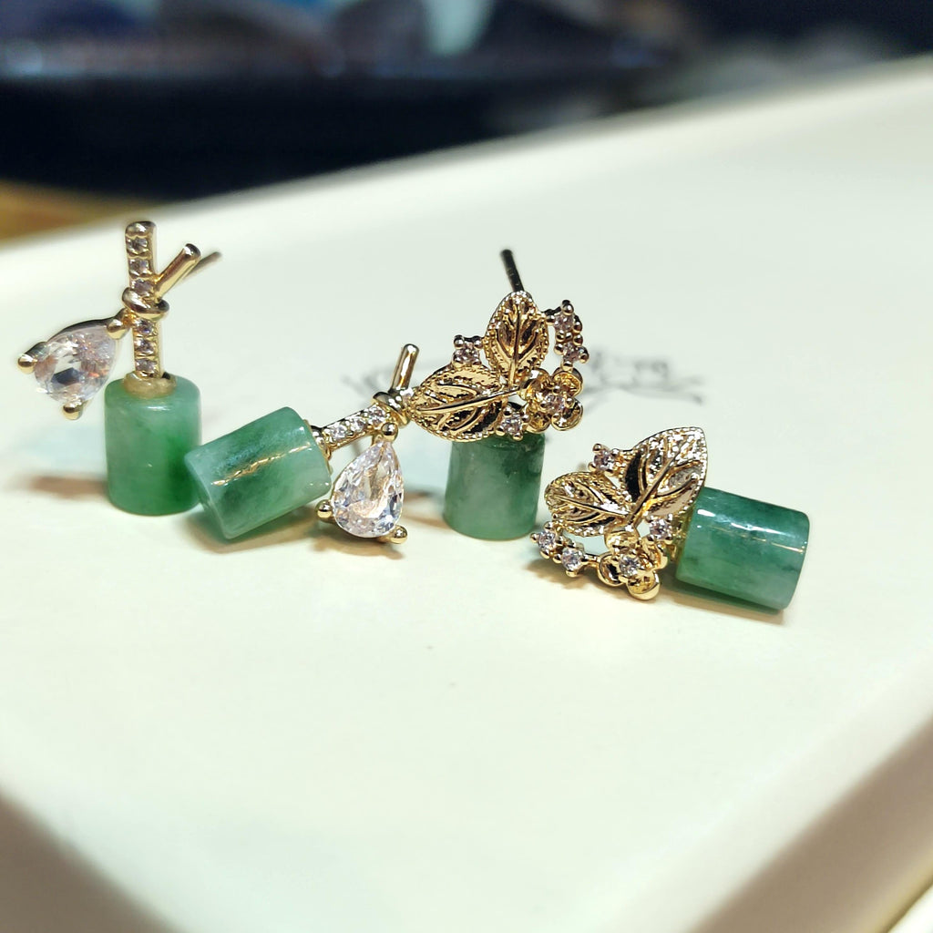 Certified A-Grade Natural Untreated Burmese Icy Floral Green Elegant Minimalist Jadeite Earrings SL178 SL184 SL195