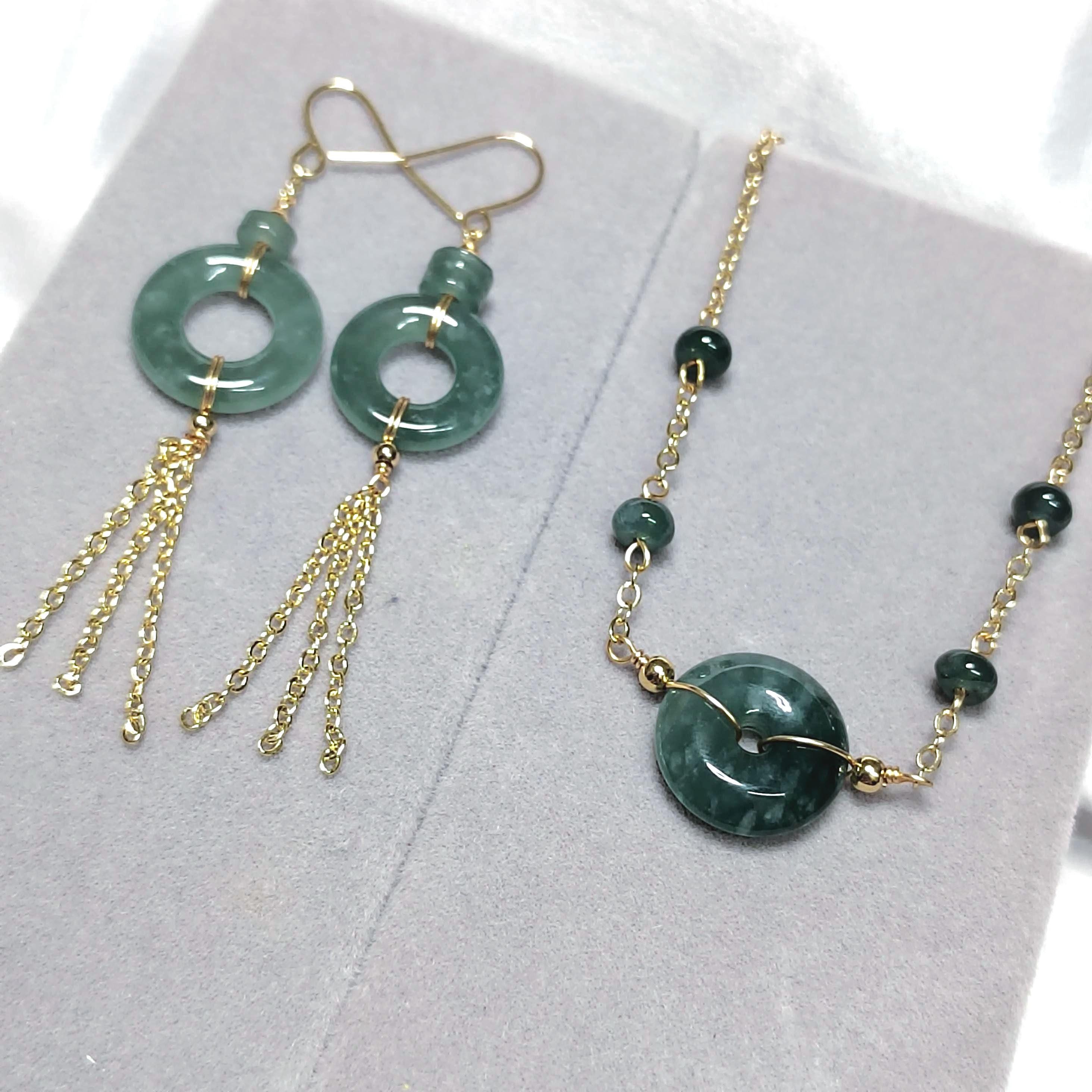 Certified Guatemala Icy Jadeite 2pcs Set | 14K Gold Filled | Minimalist Earrings & Bracelet | Elegant Pi Disc 平安扣 SL117