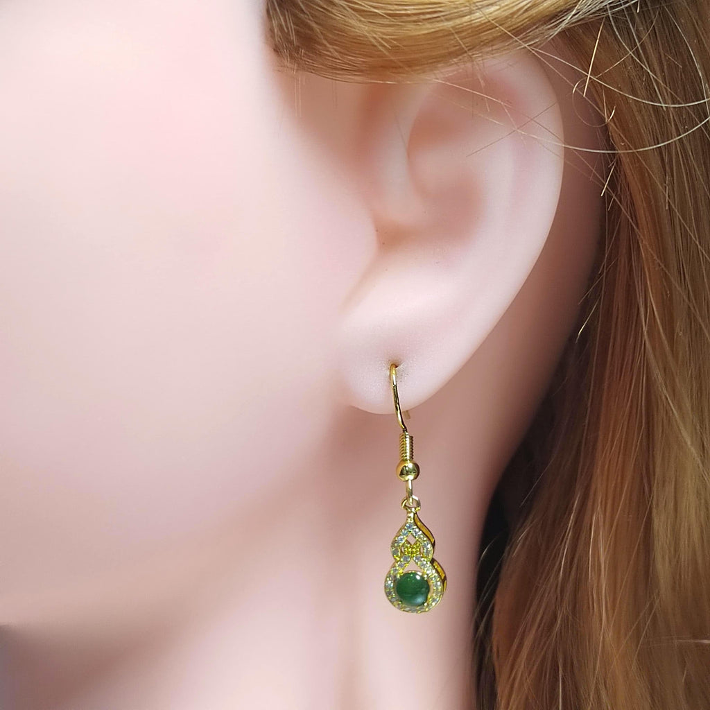 Natural Guatemala Imperial Green Hulu Jadeite Earrings | Zirconia Accents | 925 Sterling Silver Plated with Yellow Gold Earring SL052 - SL Precious