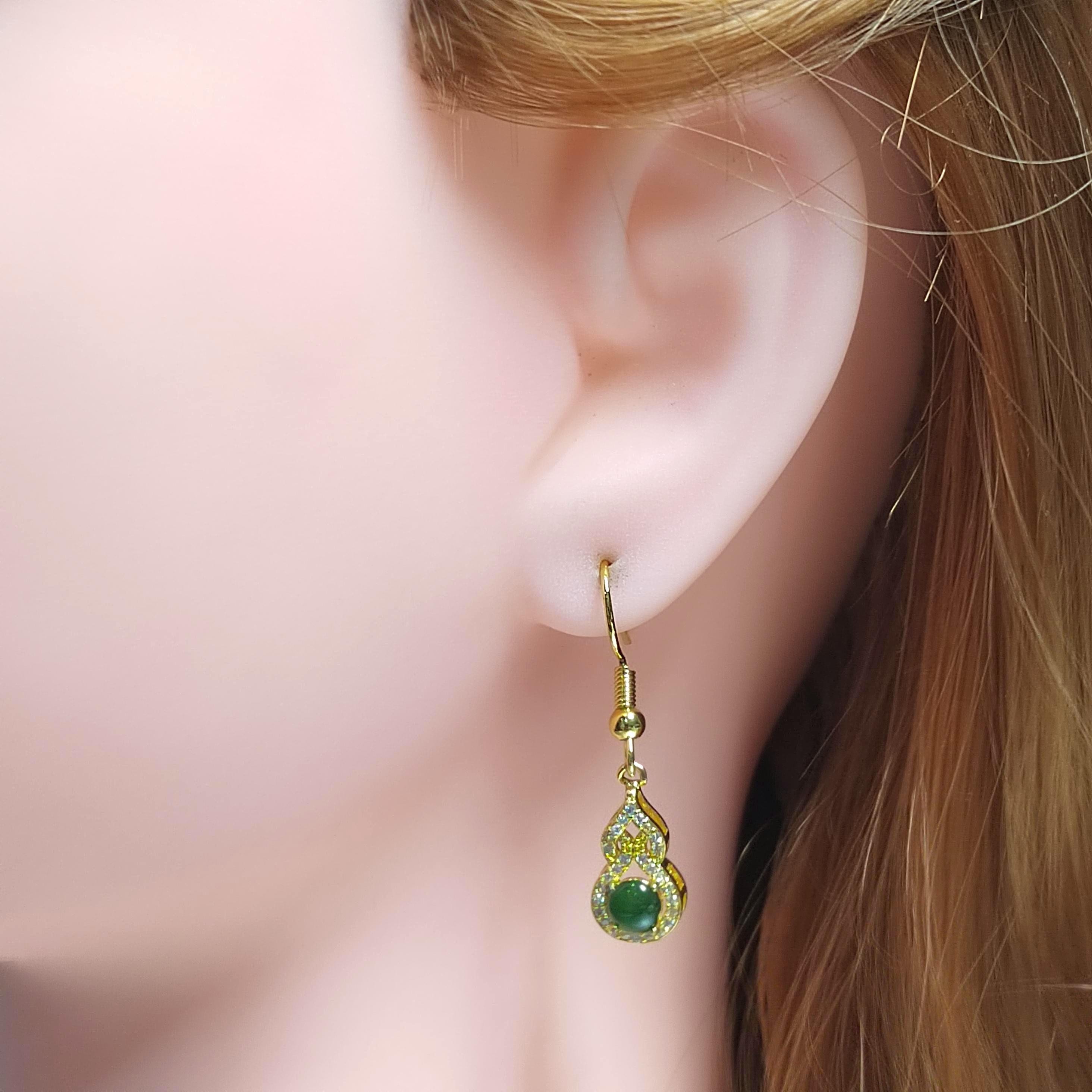 Natural Guatemala Imperial Green Hulu Jadeite Earrings | Zirconia Accents | 925 Sterling Silver Plated with Yellow Gold Earring SL052 - SL Precious