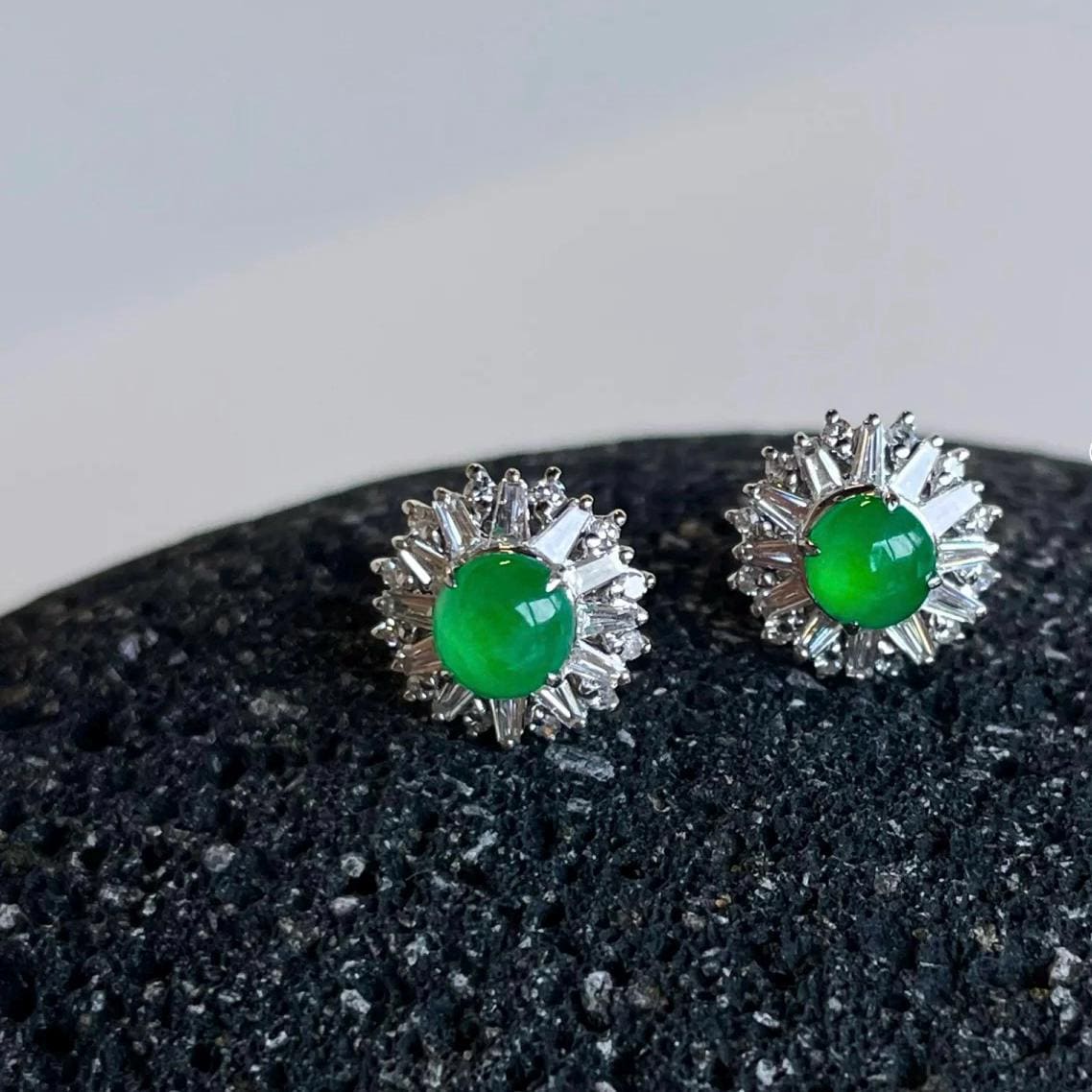 Certified 3 Different Types Natural  Imperial Green Minimalist Stud Guatemala Jadeite Earrings 18k Plated on 925 Sterling Silver SL349x29