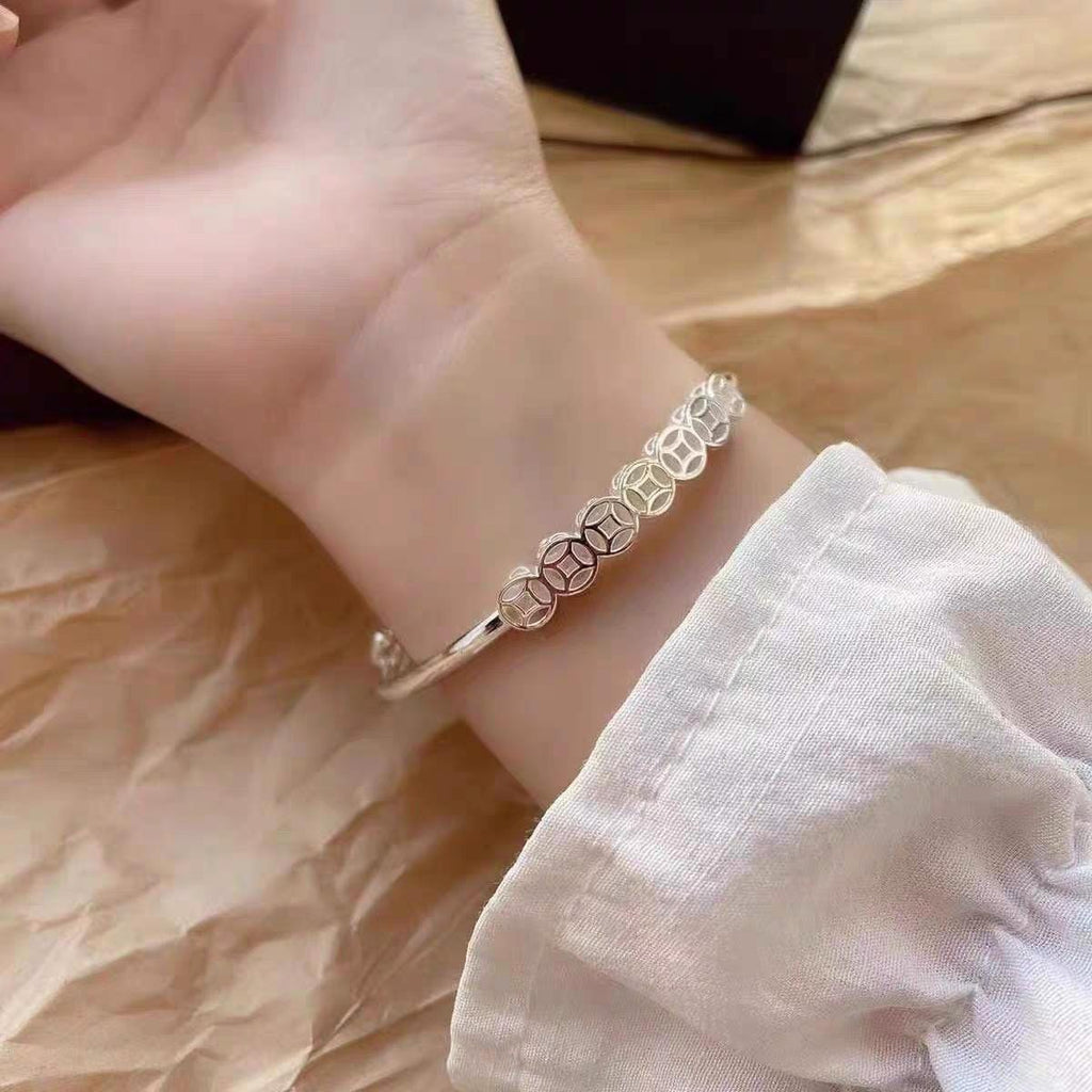 Luxury S9999 Silver Filled Vermeil Lucky Coins Adjustable Bangle | 足银招财铜钱手镯 | Best Friend Gift Jewelry SL342