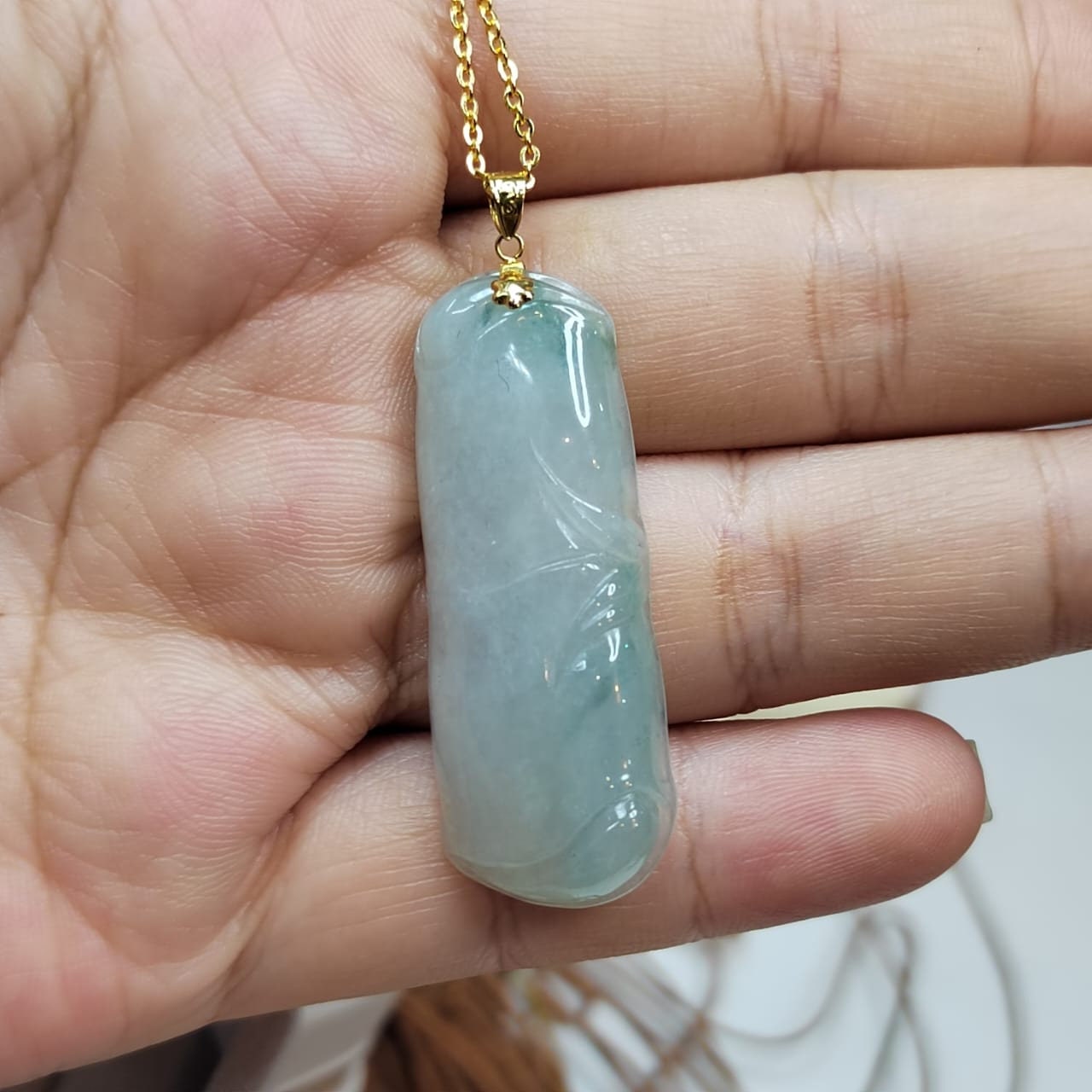 Certified Burmese Natural Gemstone A-Grade Hand Carved Bamboo Jadeite 竹竿 - 步步高升 18k Solid Gold Jewelry for Women Mom SL8018 - SL Precious