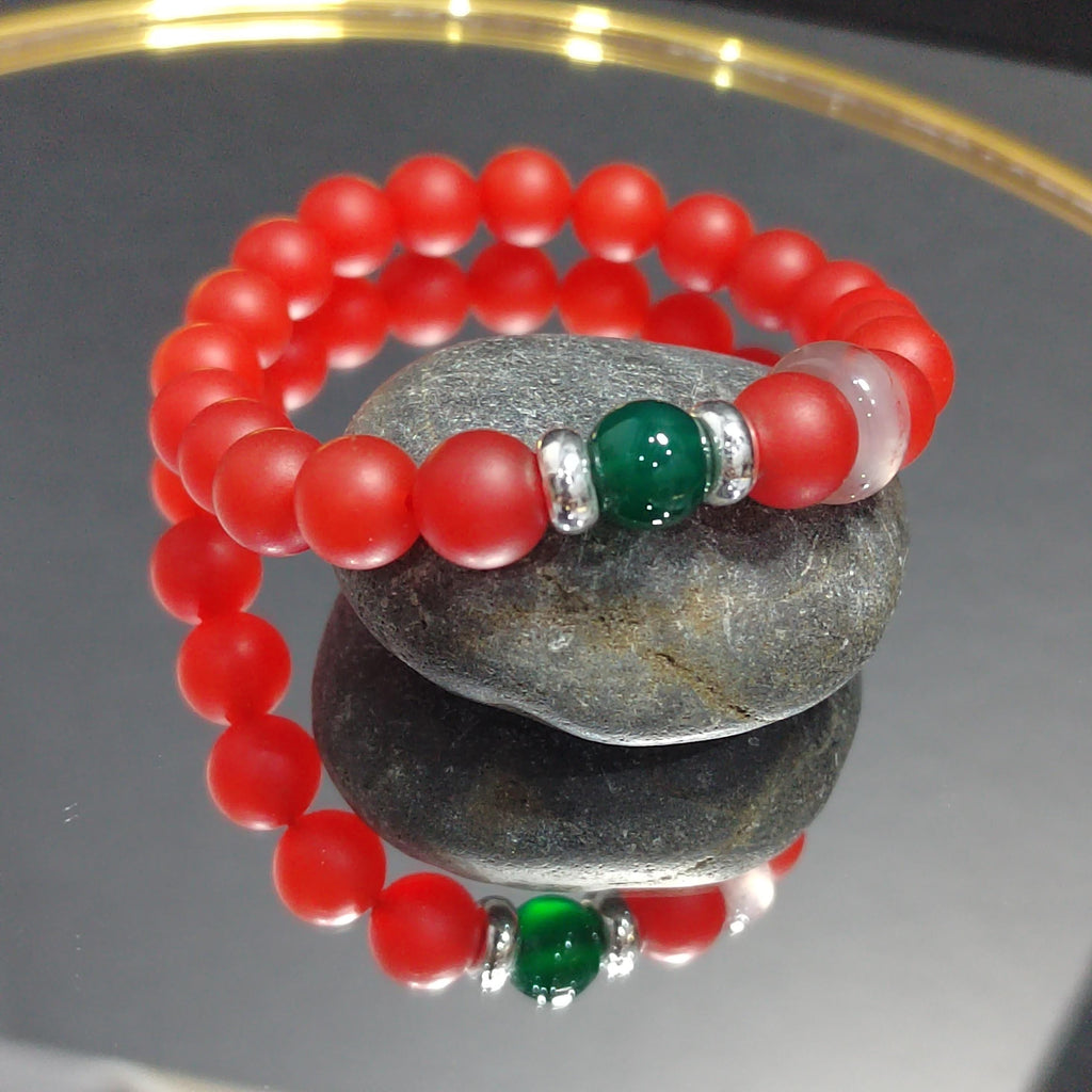 Natural Baoshan Nanhong Red Agate Bead Bracelet & Bangle Set | S9999 Pure Silver Bangle/Bead Green Agate | 4 Designs SL285 SL286 SL287 SL288