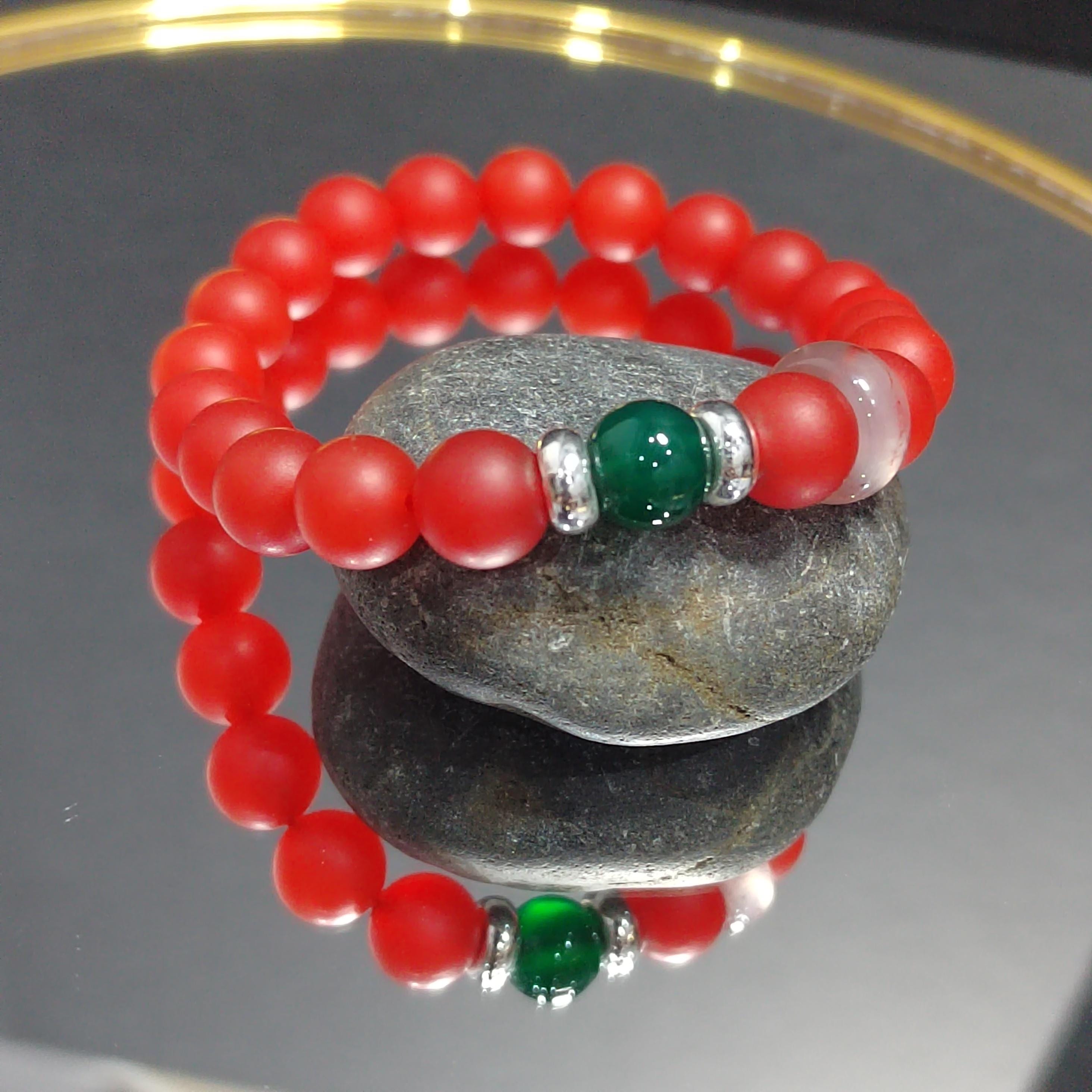 Natural Baoshan Nanhong Red Agate Bead Bracelet & Bangle Set | S9999 Pure Silver Bangle/Bead Green Agate | 4 Designs SL285 SL286 SL287 SL288