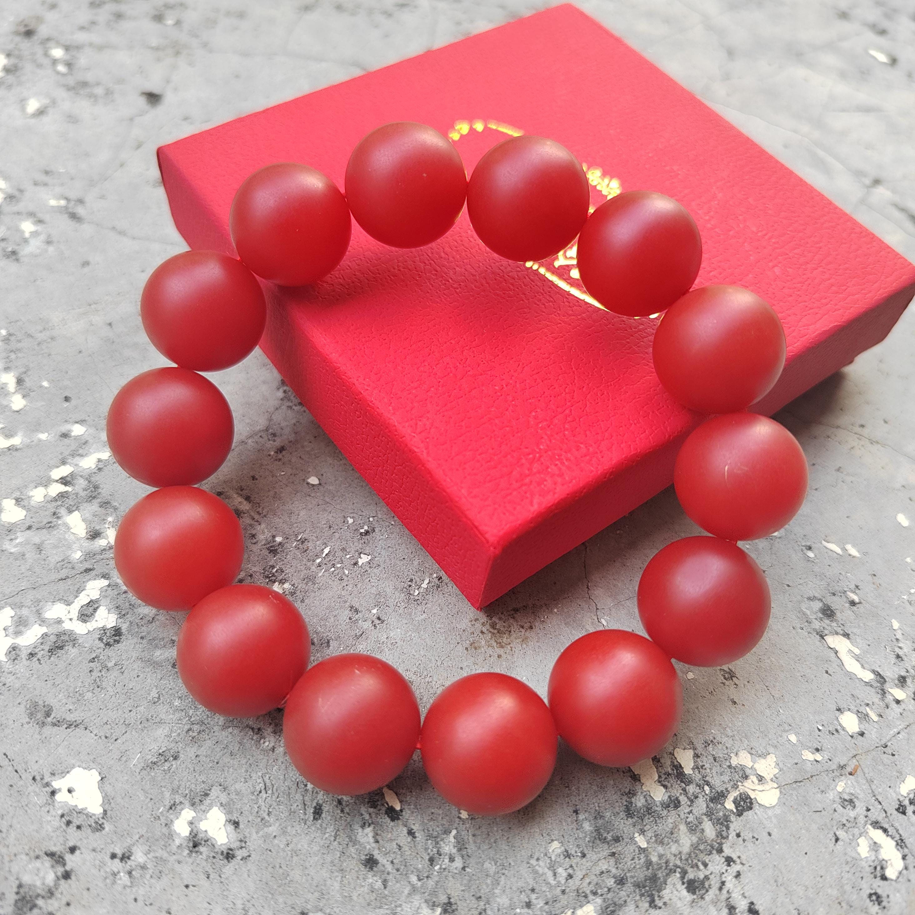 Certified A-Grade Natural Yunna Baoshan Xishan Yangliu Nanhong Red Agate Persimmon Red Matte Surfaces Bead Bracelet 16.5-16.7mm SL399
