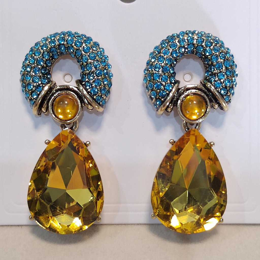 Rhinestone 925 Silver Stud Chucky Earrings Luxury Blue Yellow Wedding, Anniversary, Party, Casual SL158 - SL Precious
