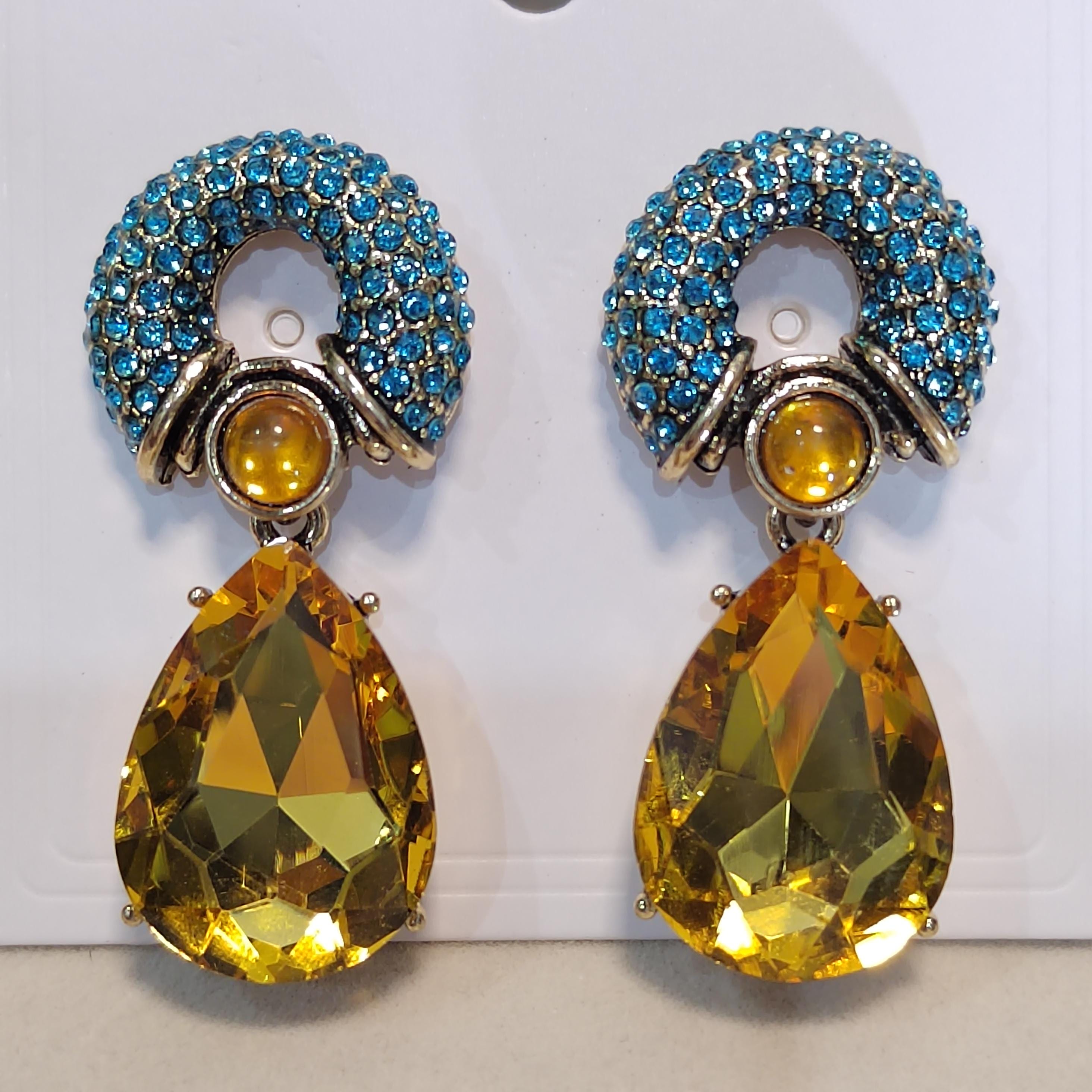 Rhinestone 925 Silver Stud Chucky Earrings Luxury Blue Yellow Wedding, Anniversary, Party, Casual SL158 - SL Precious