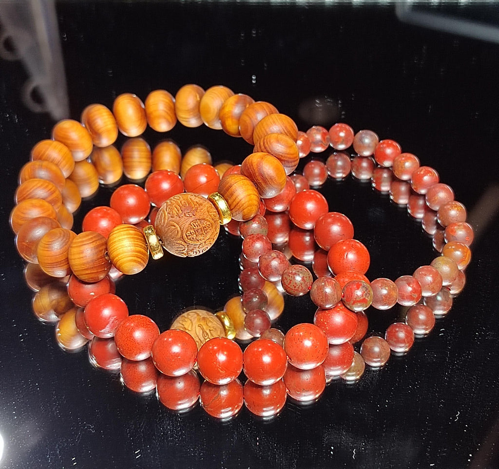 3pcs Set Aromatic Wood Bracelets with Wujia South Red Agate Accent |Ya Bai Thuja| Carved Cypress| Natural Aroma| Panwan Ready SL415