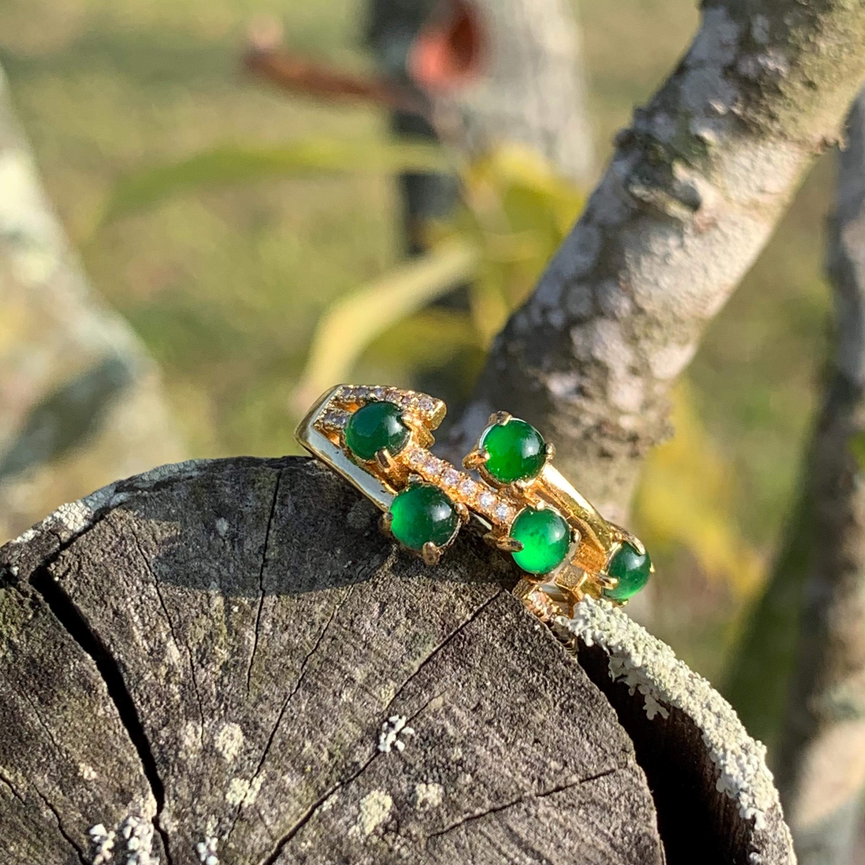 Elegant 5pcs Certified Imperial Green Guatemala Jadeite Rings, Untreated Natural Gemstones with Zircon, 18K Gold Plated SL247X6 - SL Precious